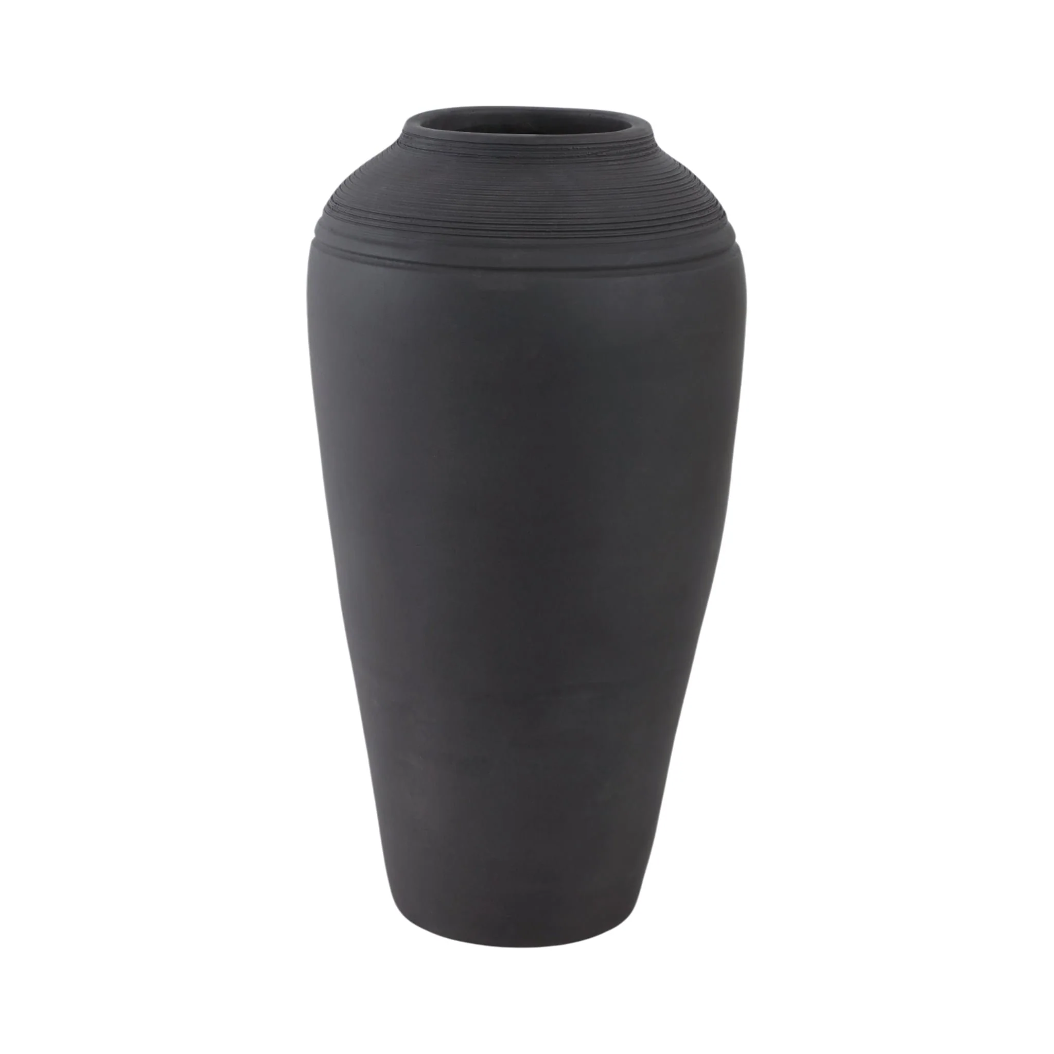 16x9" Terracotta Ribbed Floor Vase, Black