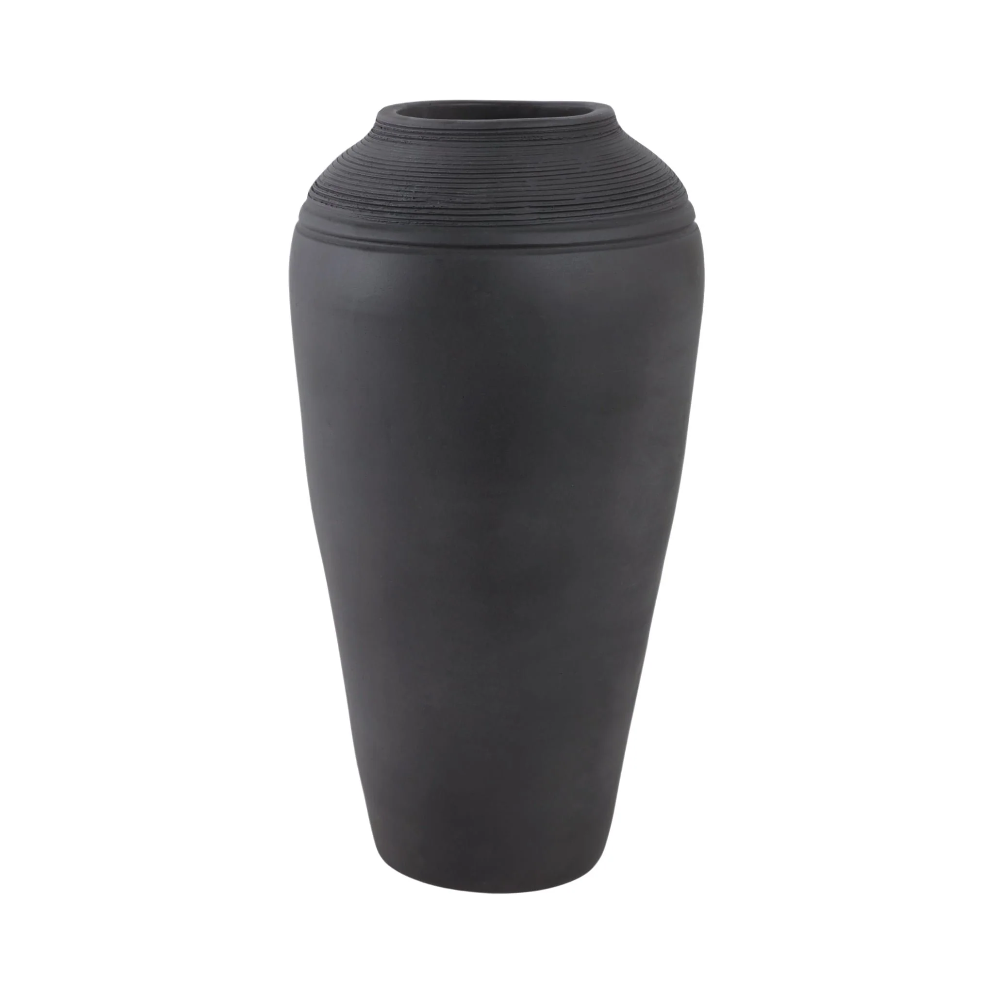 16x9" Terracotta Ribbed Floor Vase, Black - Image 4