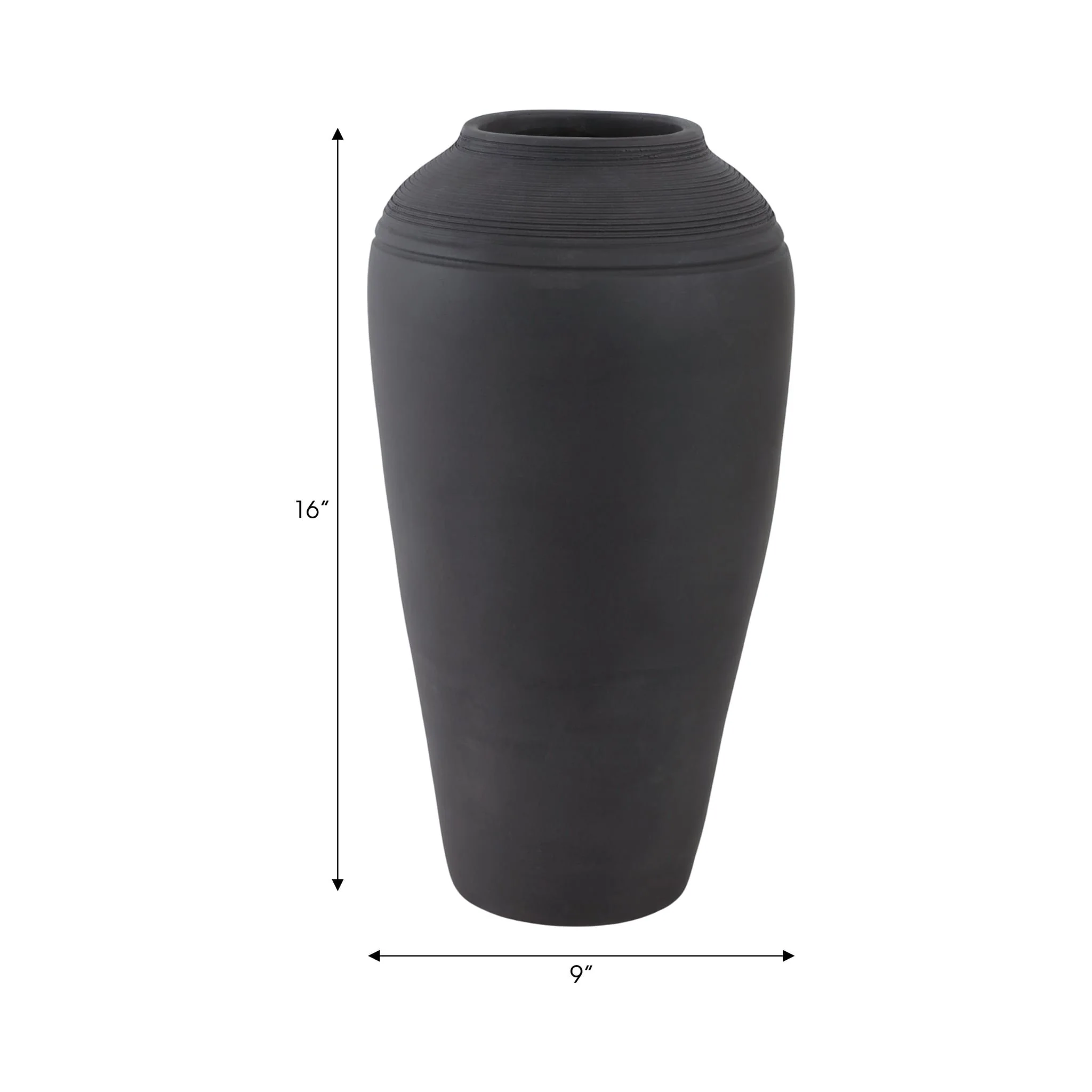16x9" Terracotta Ribbed Floor Vase, Black - Image 8