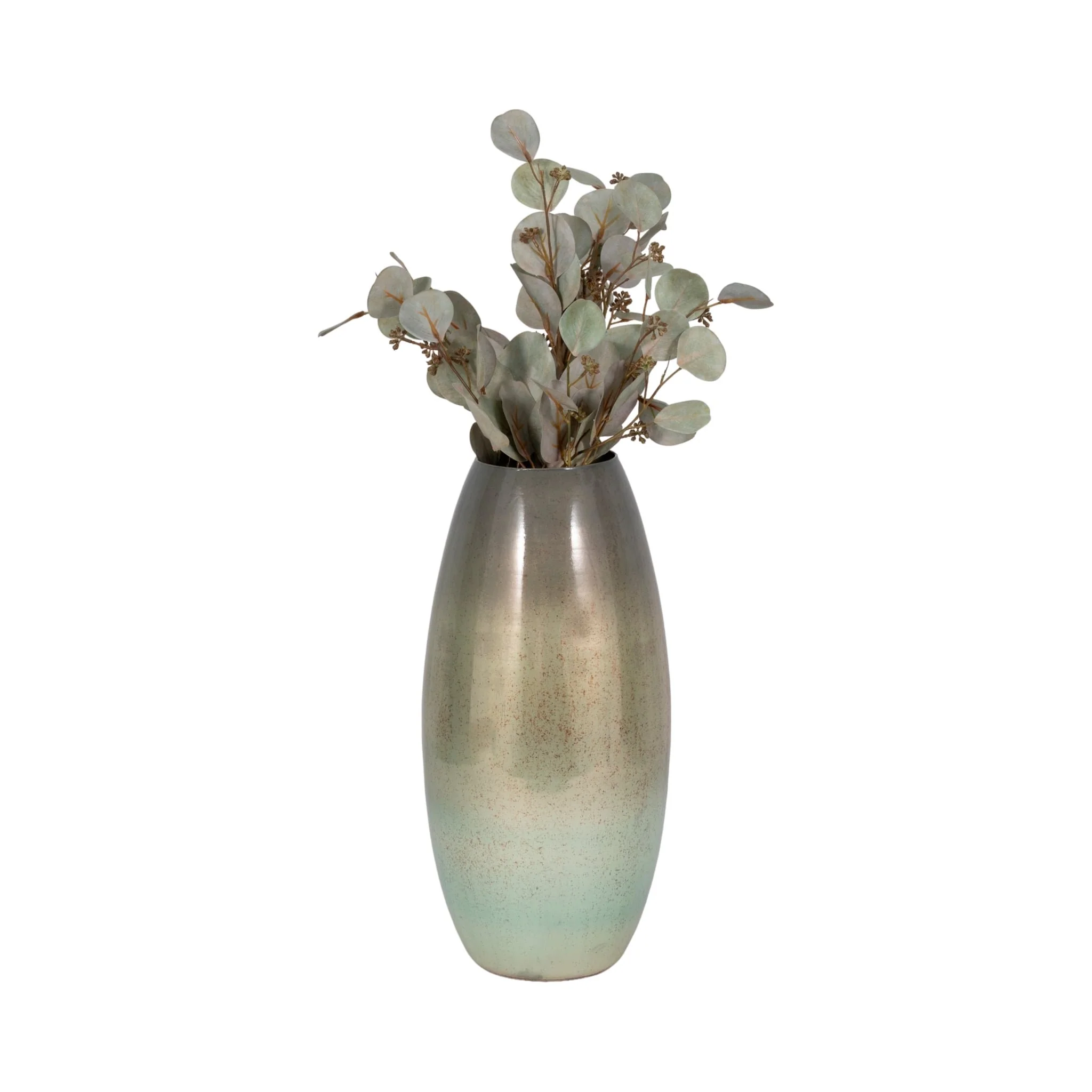 17" Curved Glass Vase Green Mercury Ombre, Multi - Image 2