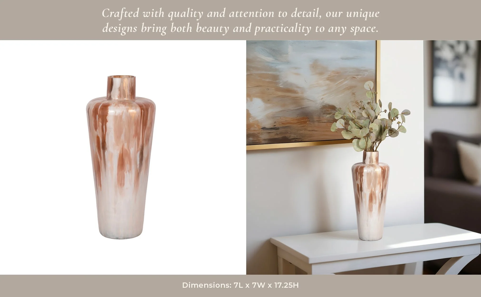 17" Nude Drip Finish Glass Floor Vase, Tan Multi - Image 11