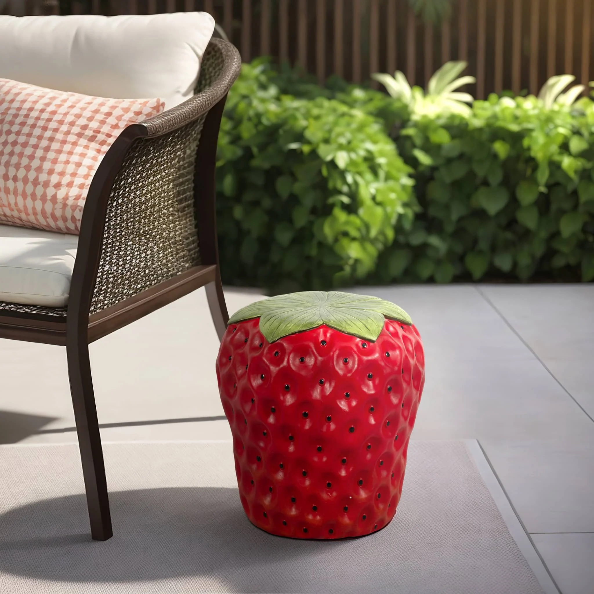 17" Strawberry Garden Stool, Red - Image 9