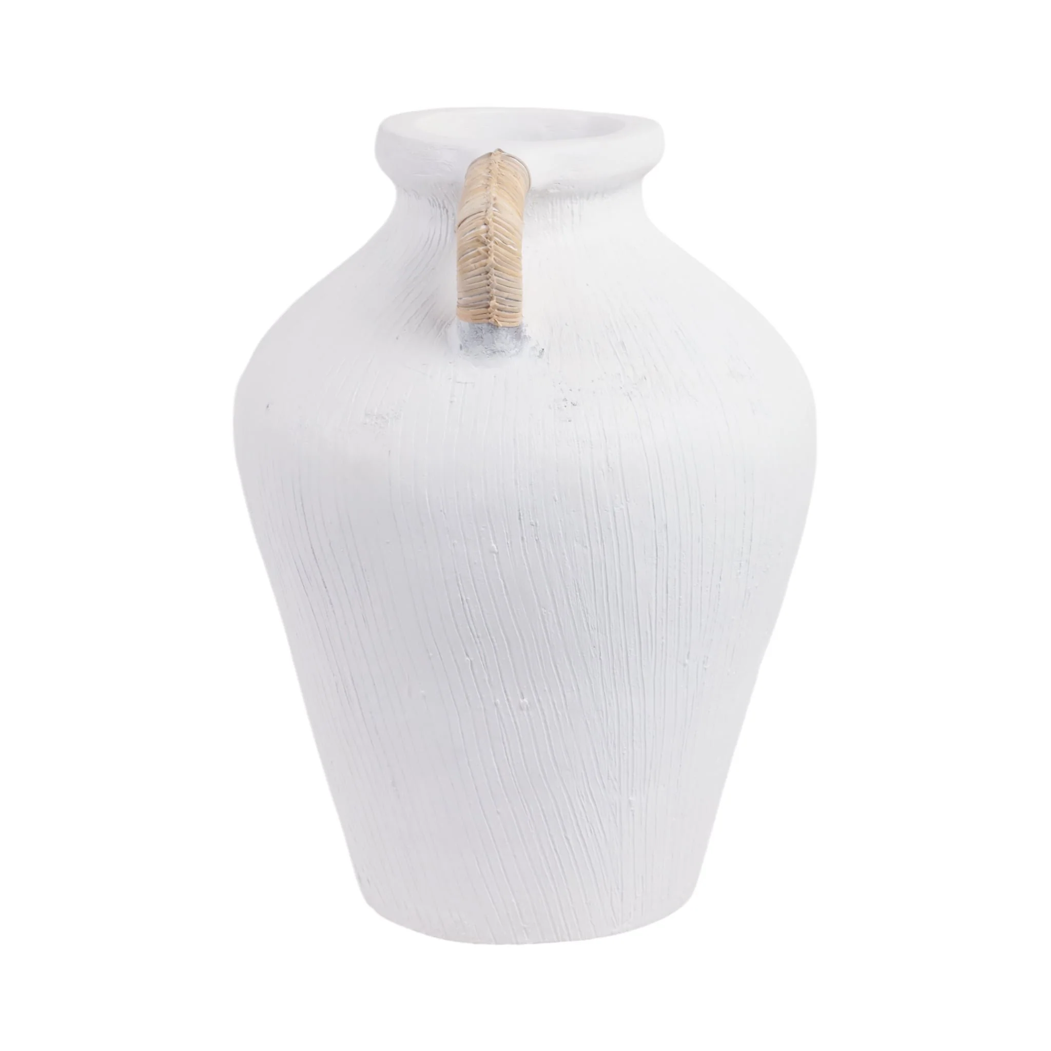 17" Textured Terracotta Vase W/rattan Handle, Wht - Image 3