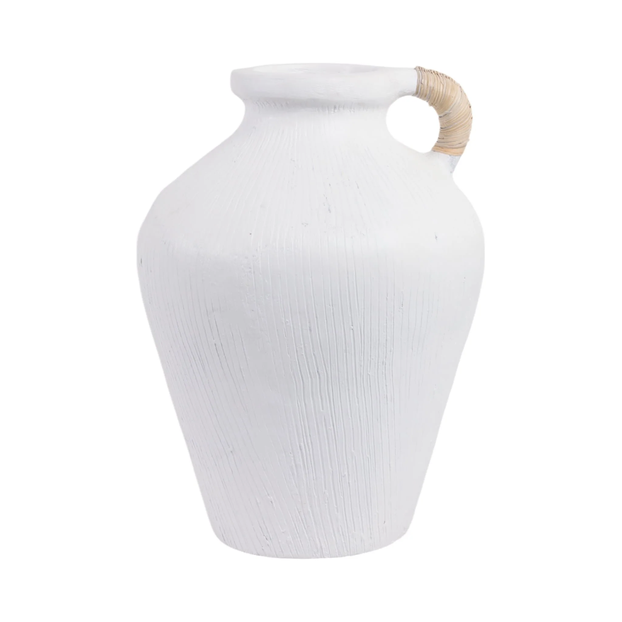 17" Textured Terracotta Vase W/rattan Handle, Wht - Image 4
