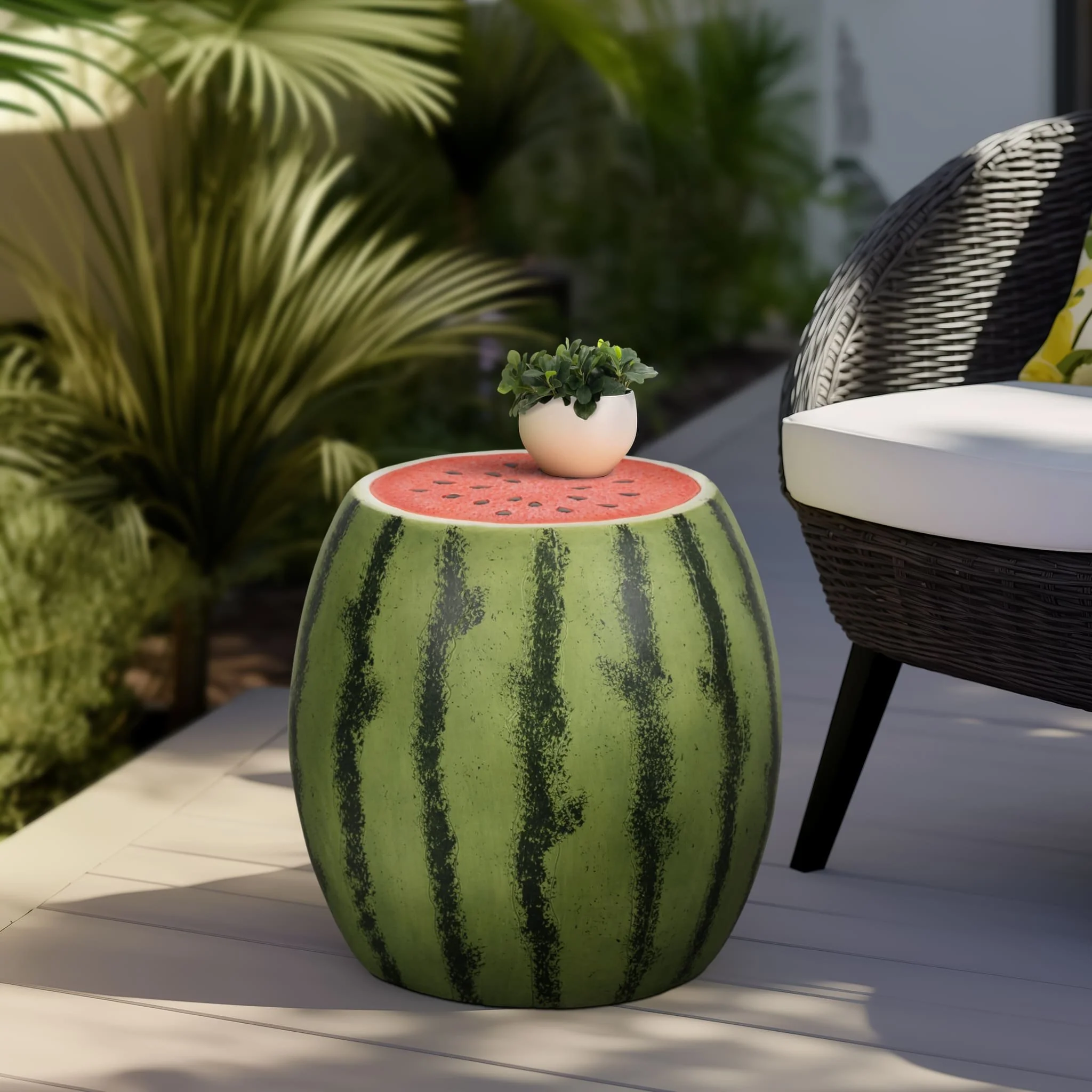 17" Watermelon Garden Stool, Green/pink - Image 9