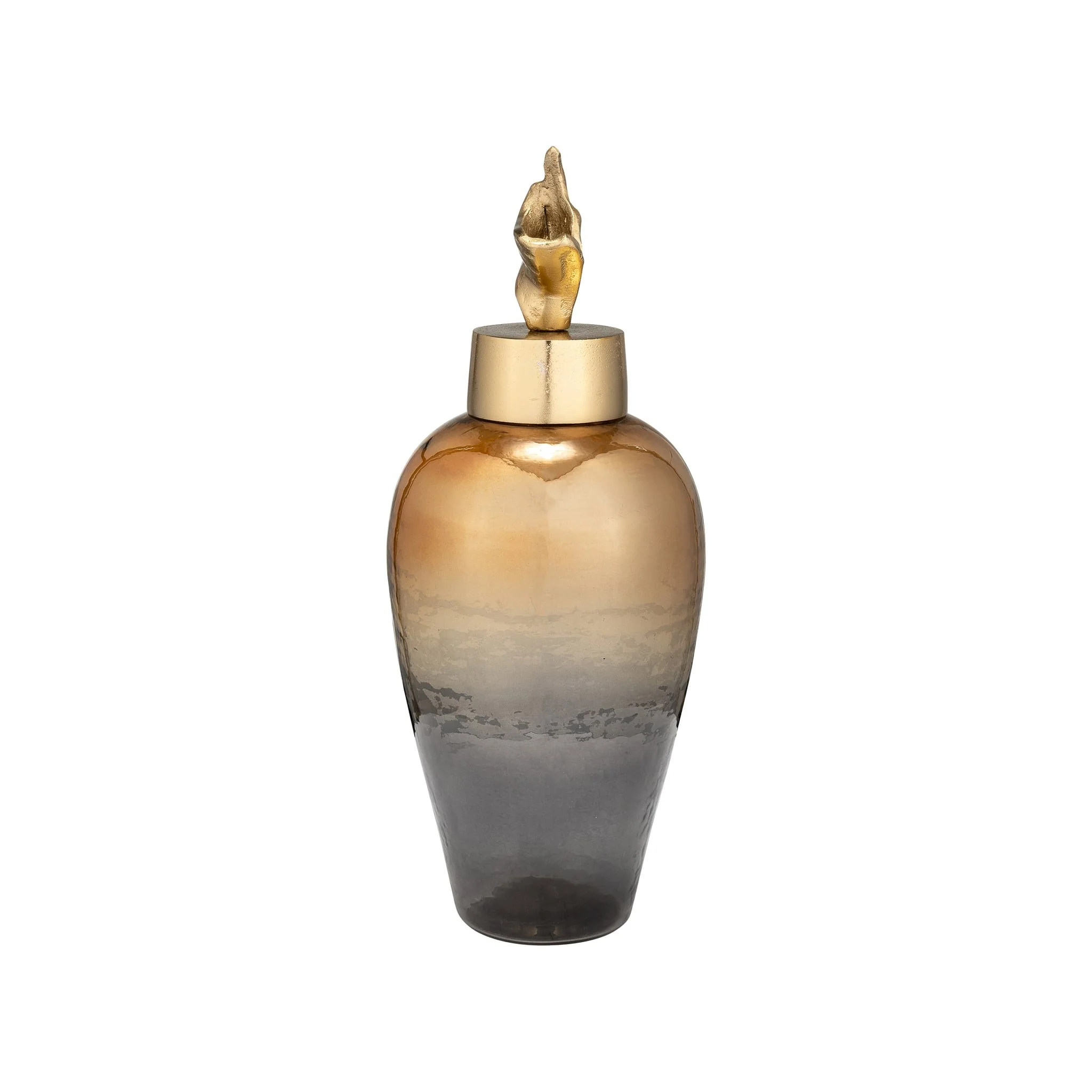 17"h Metal Vase W/ Lily Lid, Bronze - Image 3