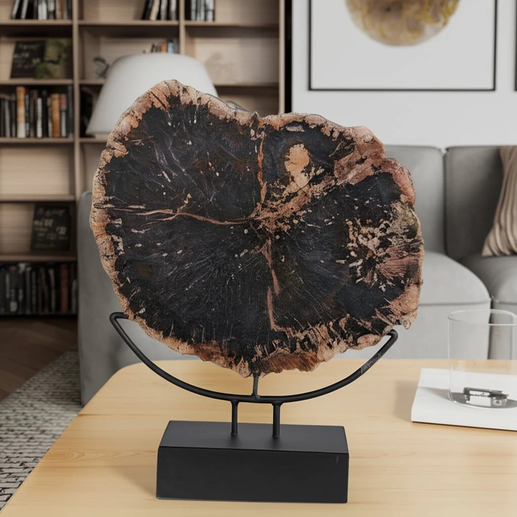 17x14" Petrified Wood Disc On Stand, Black/brown - Image 9