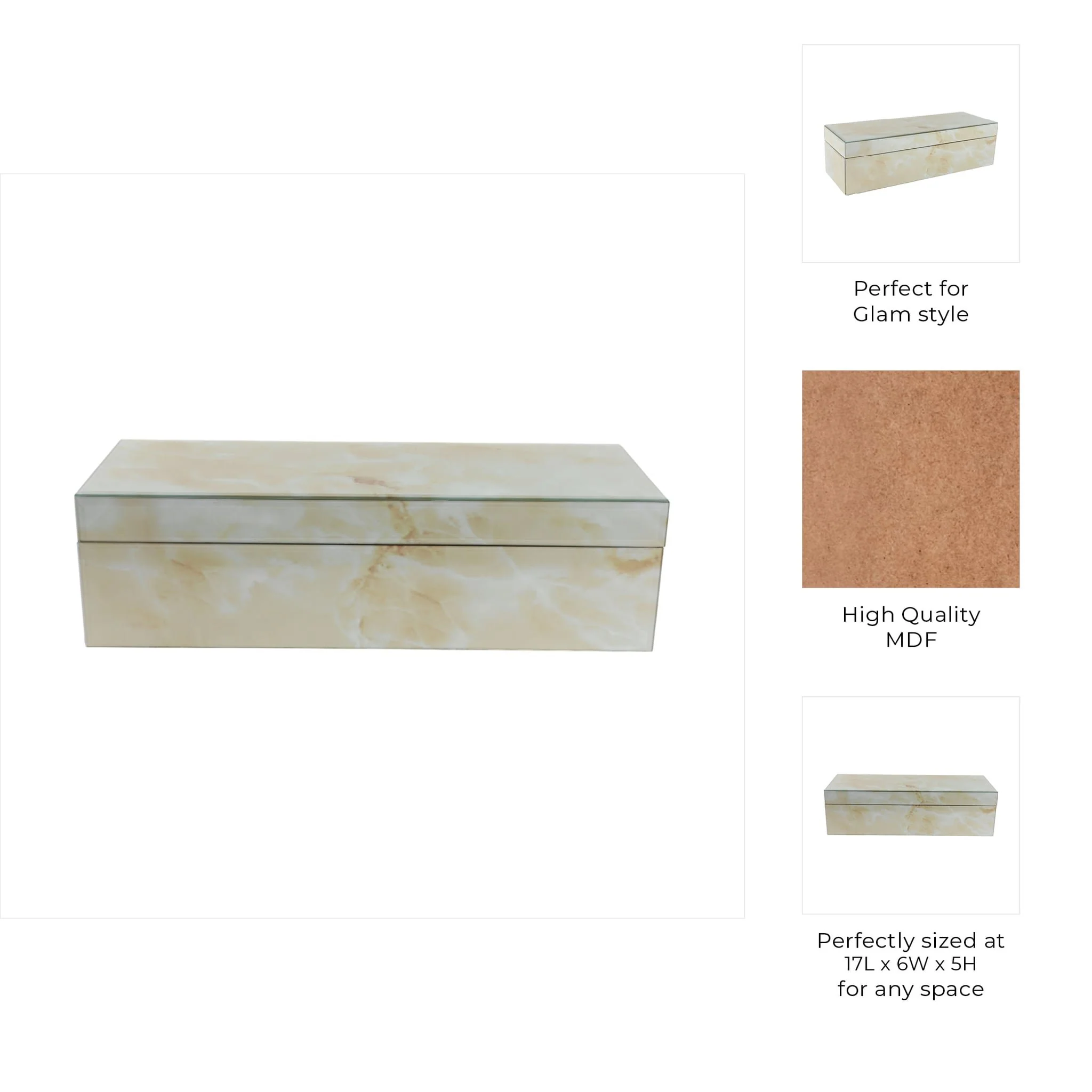 17x6" Marbled Glass Box, Ivory - Image 3