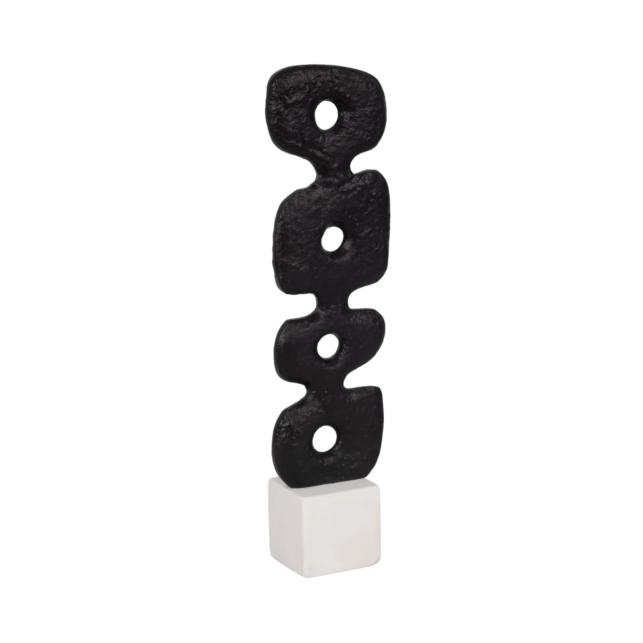 18" Abstract Totem Sculpture Marble Base, Black/w - Image 2