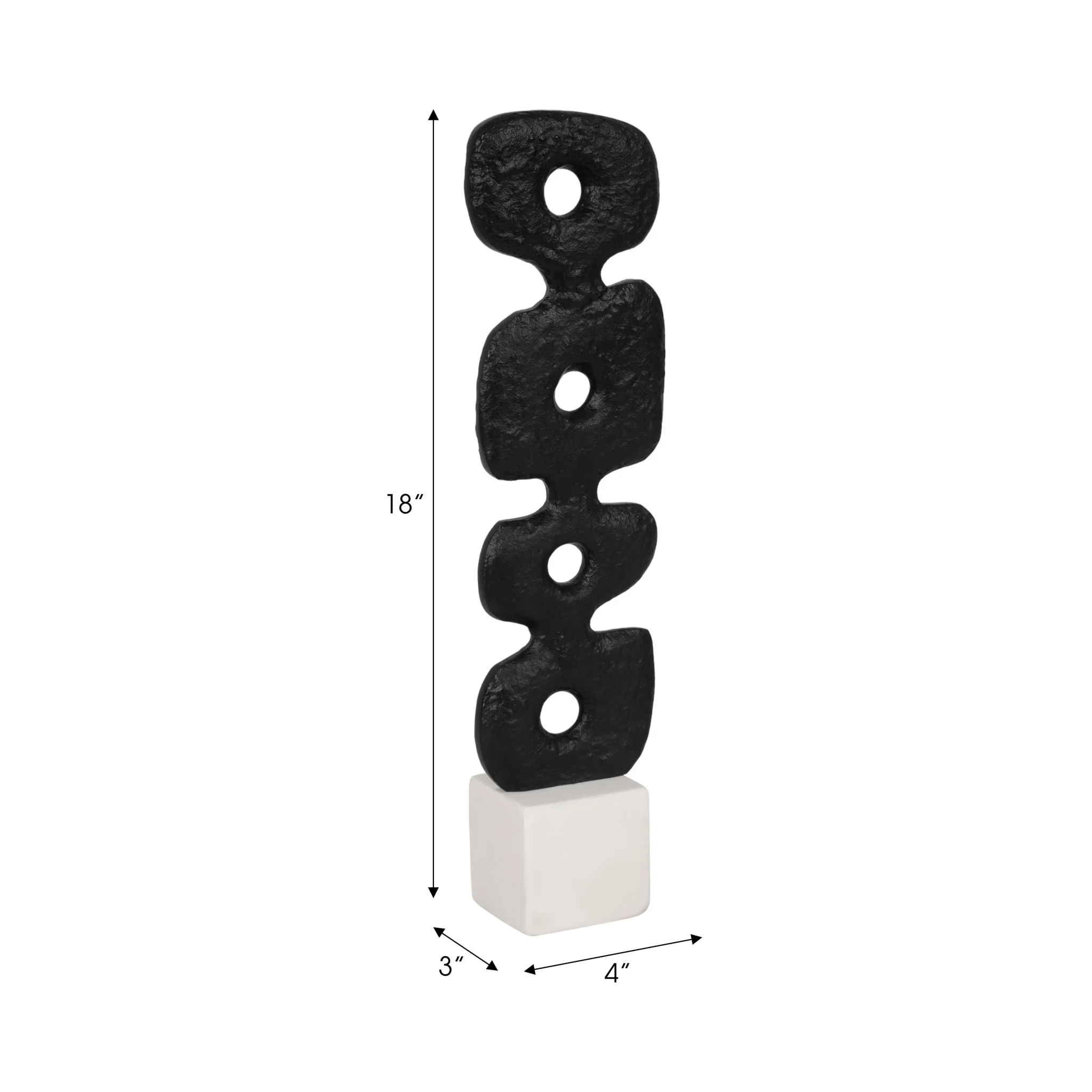 18" Abstract Totem Sculpture Marble Base, Black/w - Image 8