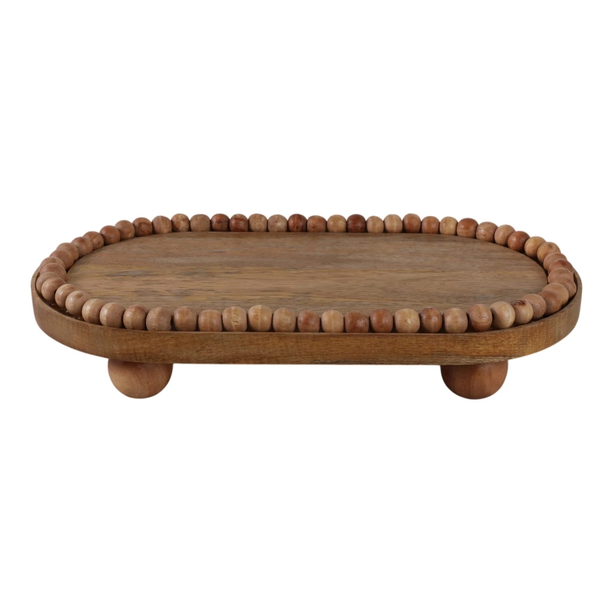 18" Beaded Oval Tray With Ball Feet, Nat - Image 4