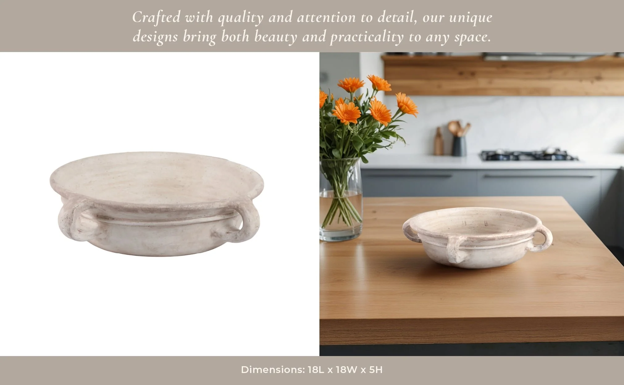 18" Bowl With Handles, Antique White - Image 11