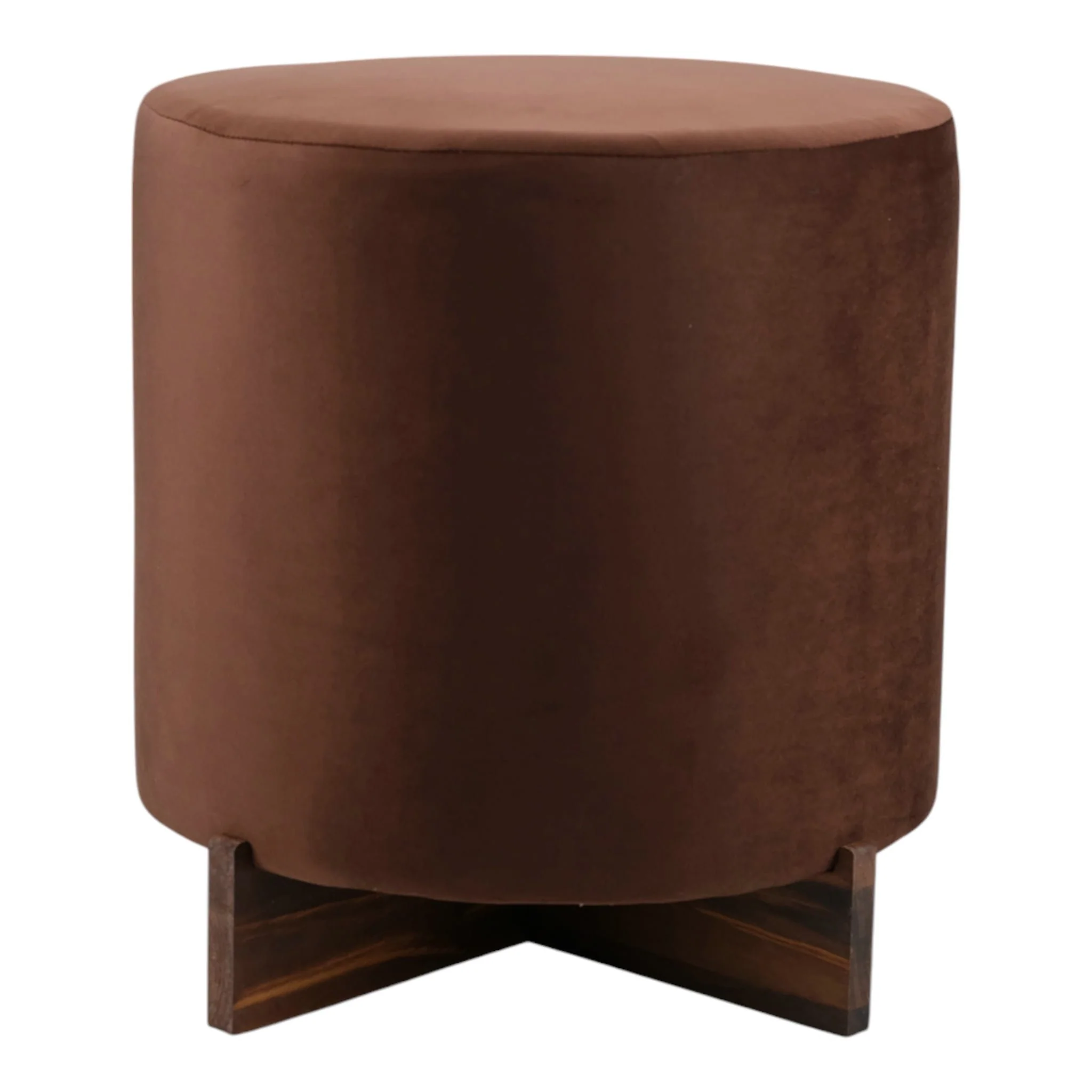 18" Modern Velvet Ottoman With Wood Base, Brown - Image 2