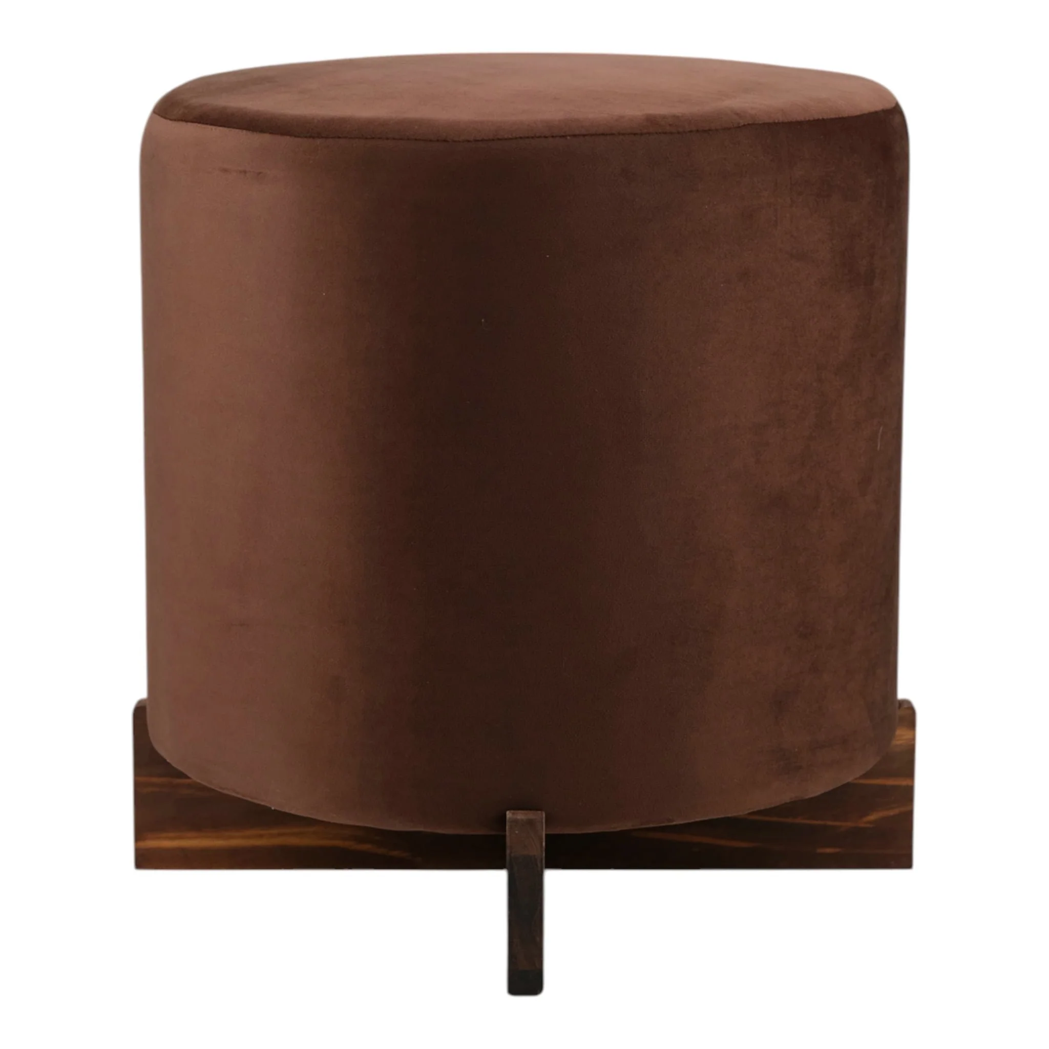 18" Modern Velvet Ottoman With Wood Base, Brown - Image 3