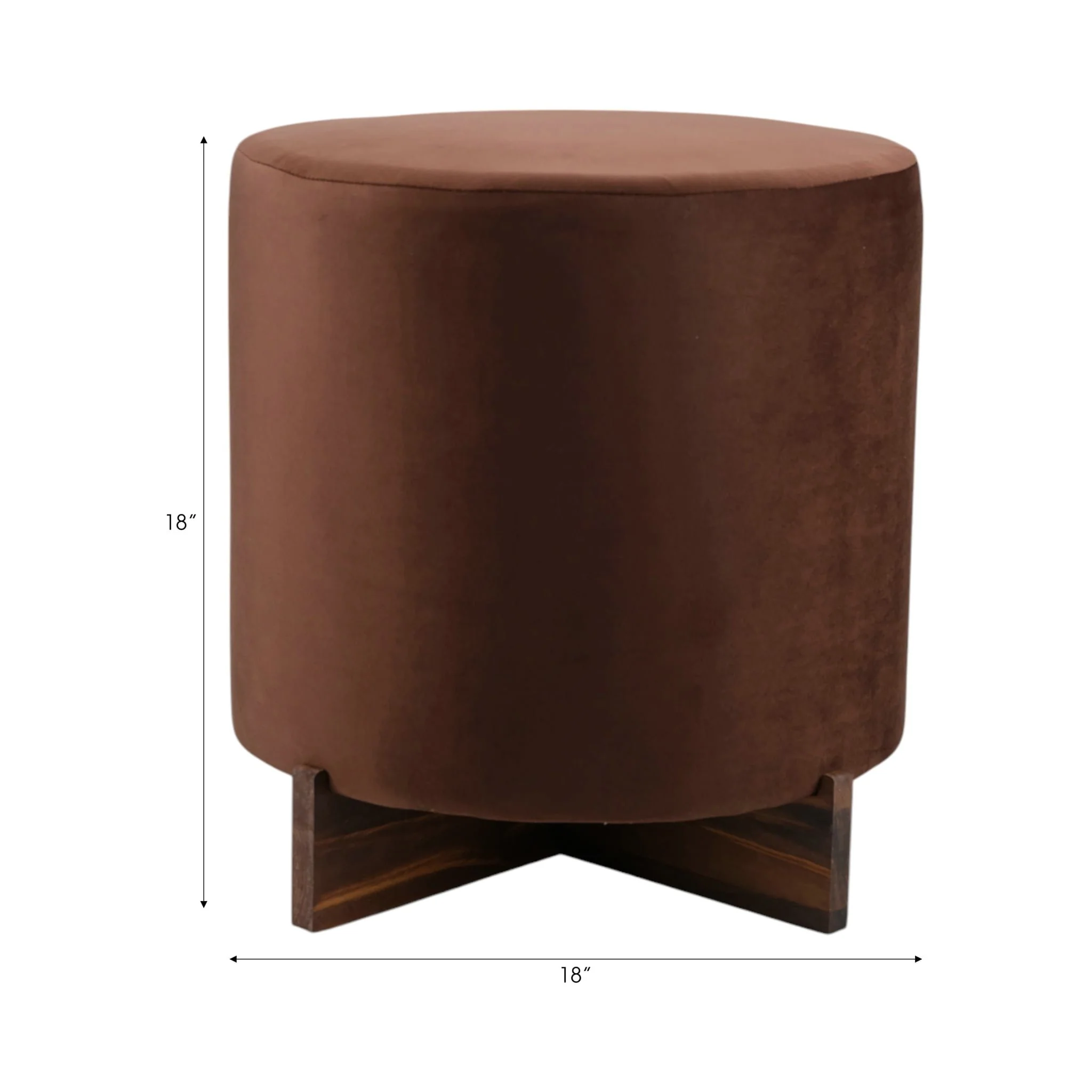18" Modern Velvet Ottoman With Wood Base, Brown - Image 6