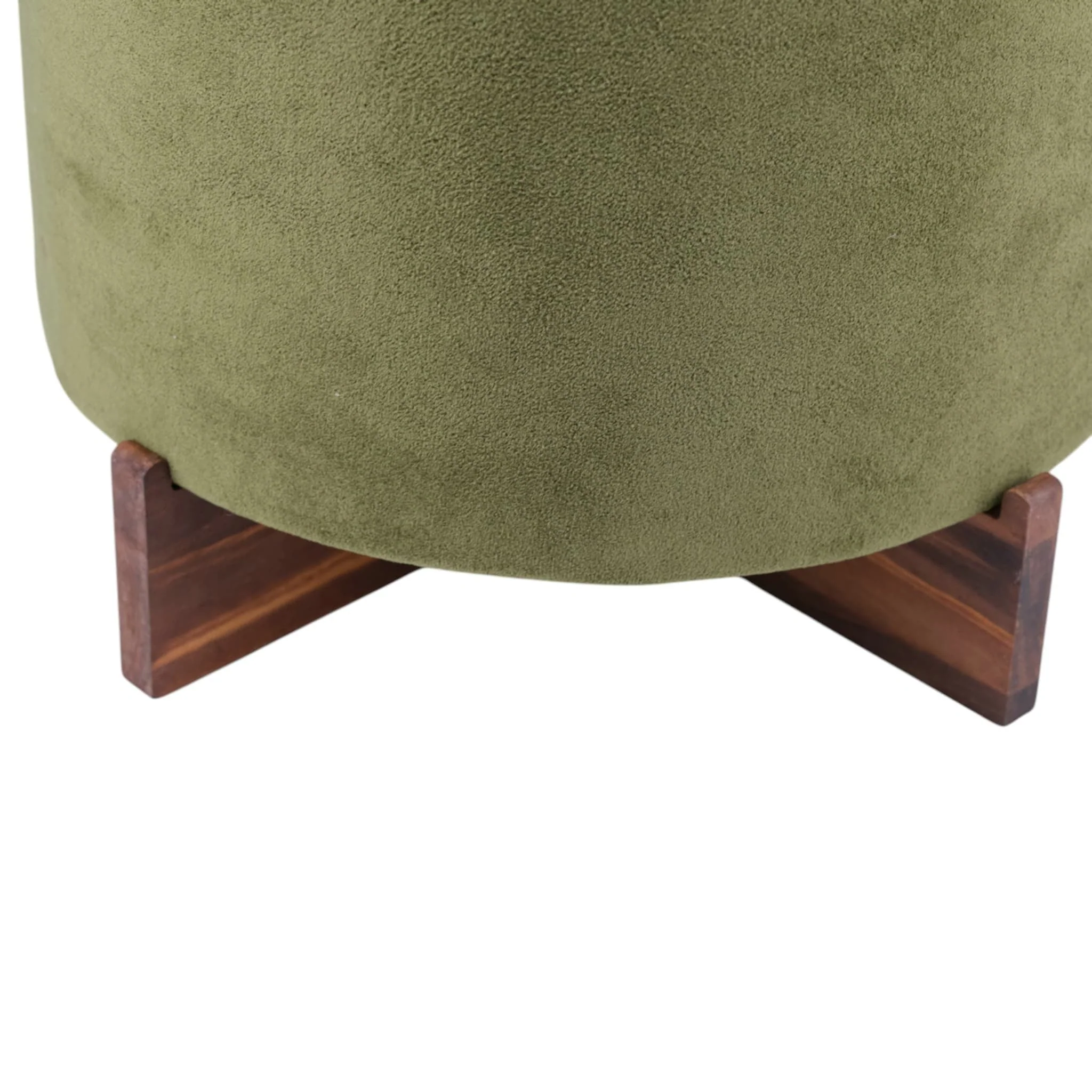 18" Modern Velvet Ottoman With Wood Base, Green - Image 4