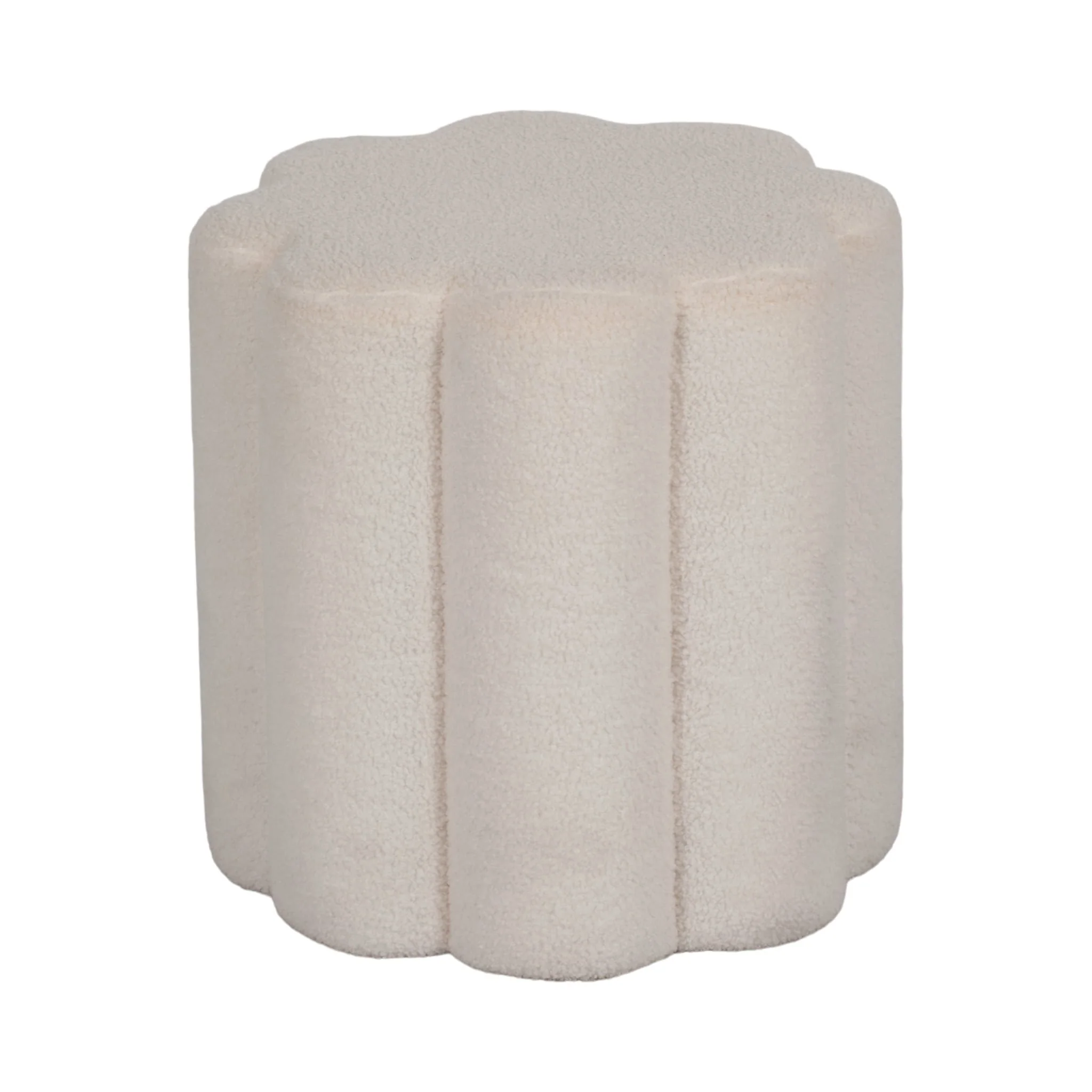 18" Petal Shaped Boucle Ottoman, White