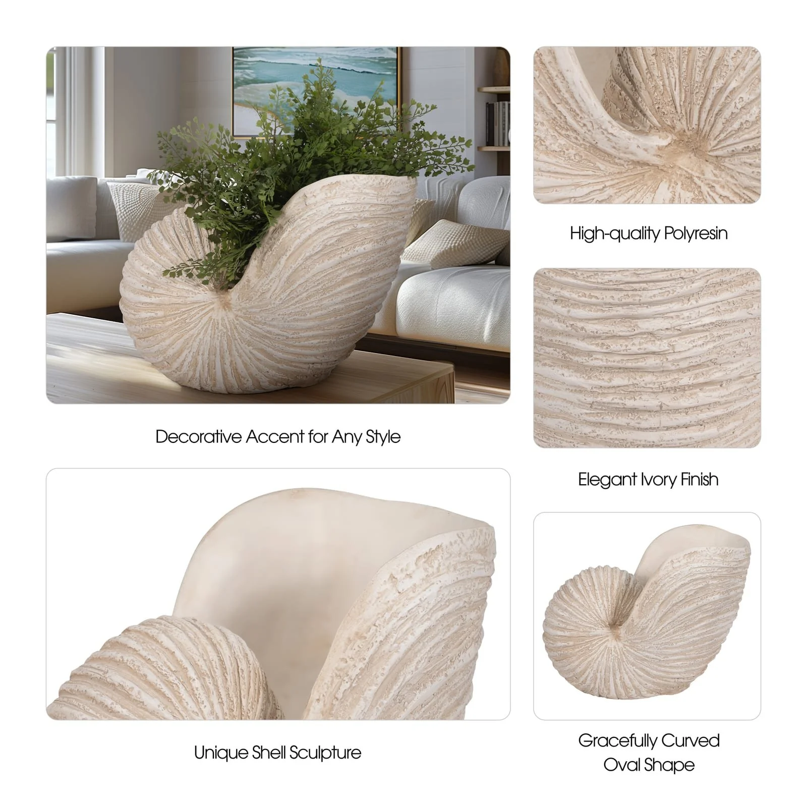 18" Shell Sculpture, Ivory - Image 10