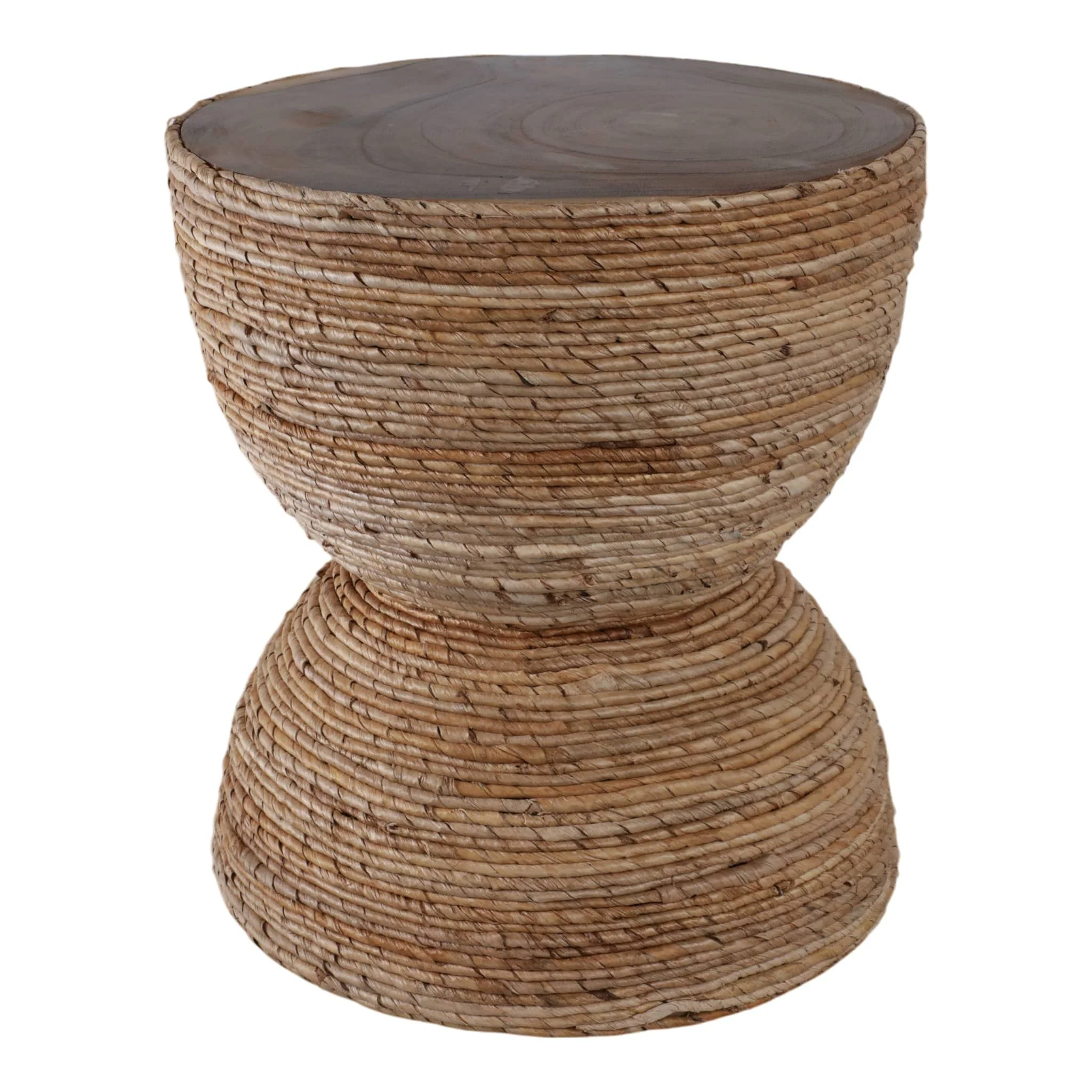 18" Teakwood Accent Table W/woven Banana Leaf, Nat - Image 2