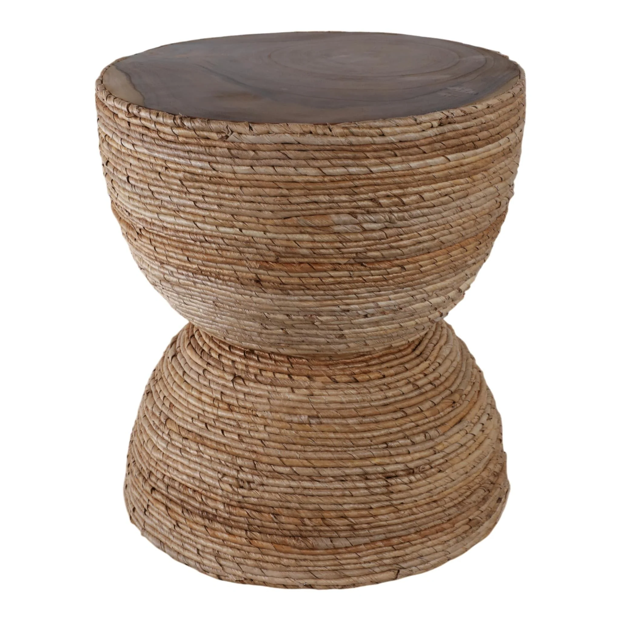 18" Teakwood Accent Table W/woven Banana Leaf, Nat - Image 3