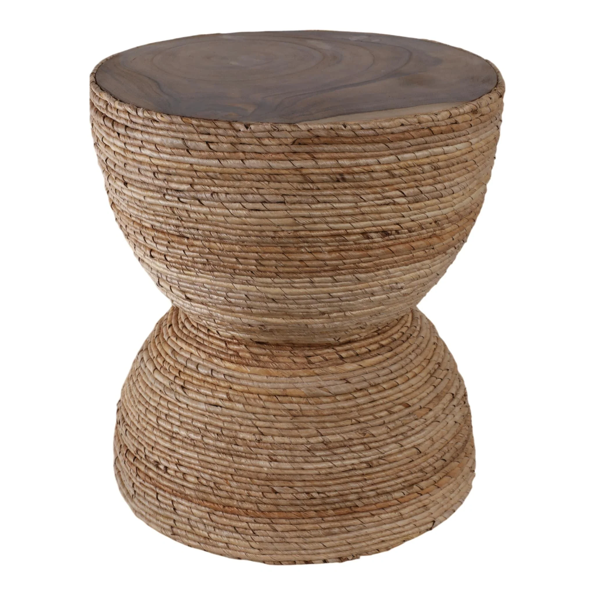 18" Teakwood Accent Table W/woven Banana Leaf, Nat - Image 4