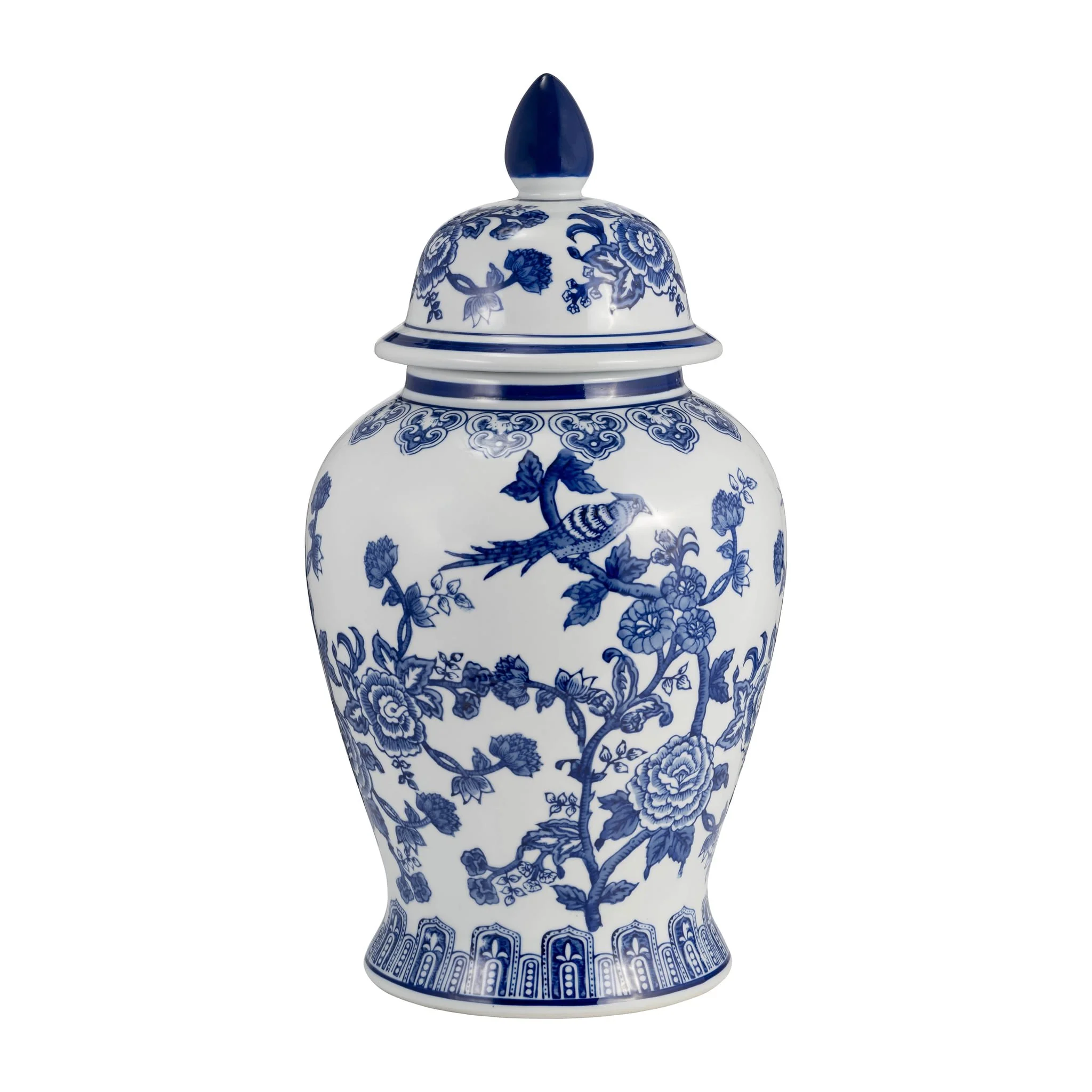 18" Temple Jar Bird/flower, Blue - Image 3