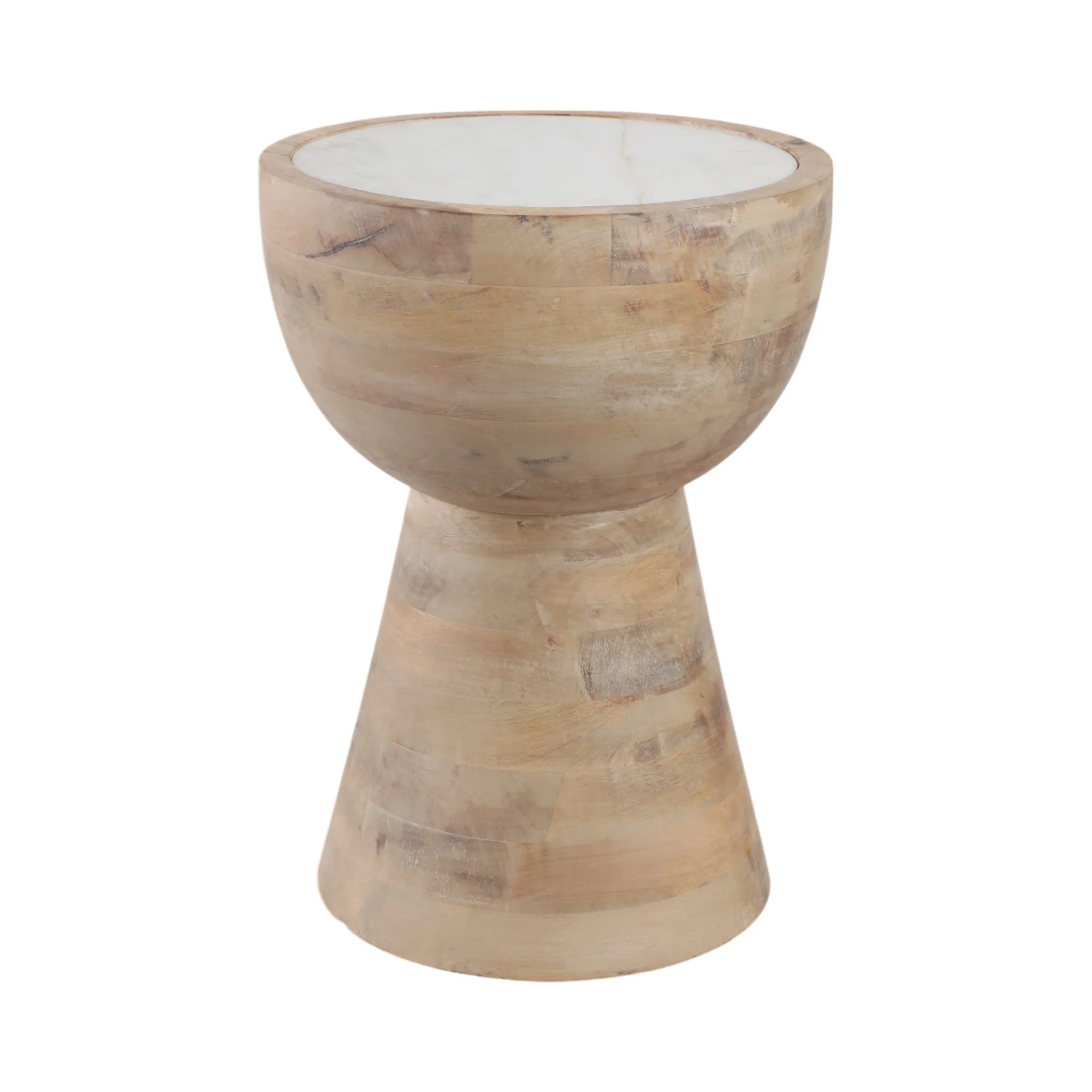 18x13" Hourglass Marble Top Accent Table, Wht/blnd
