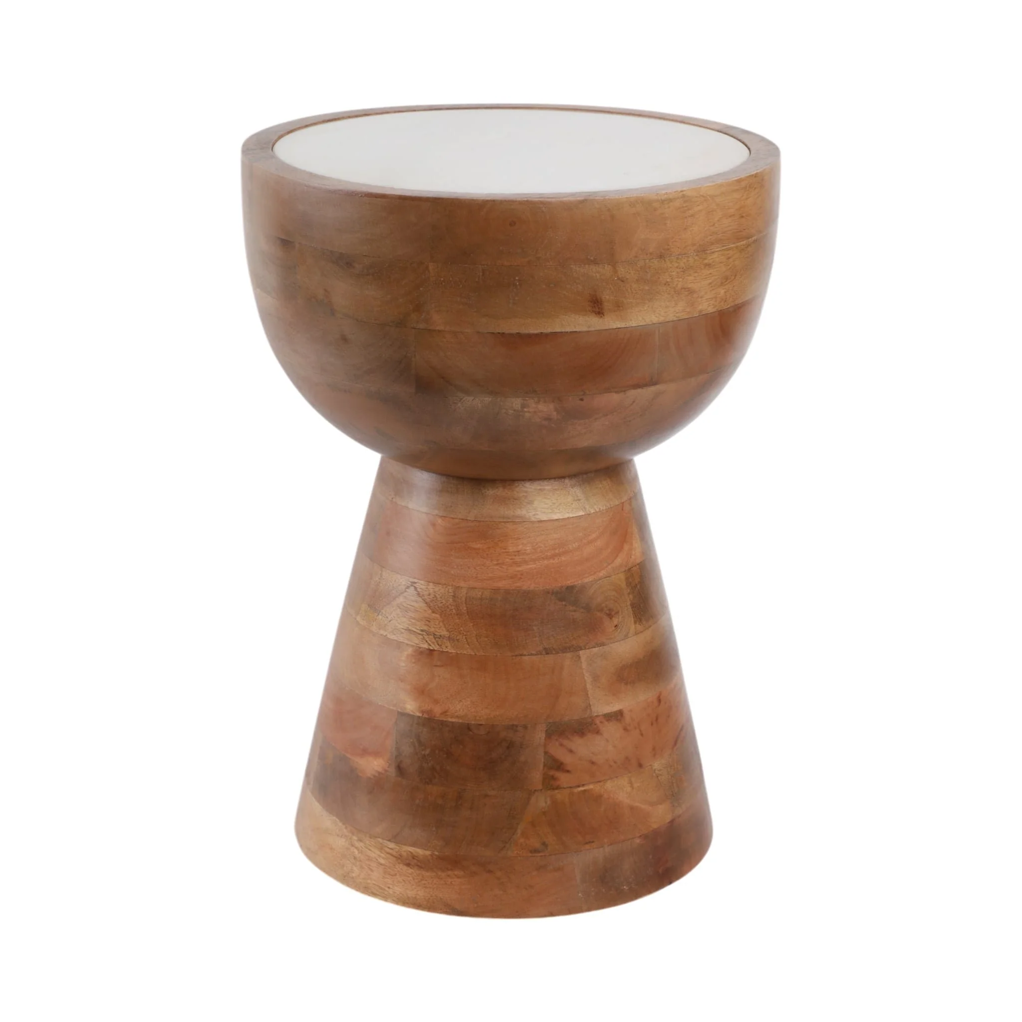 18x13" Hourglass Marble Top Accent Table,wht/natrl