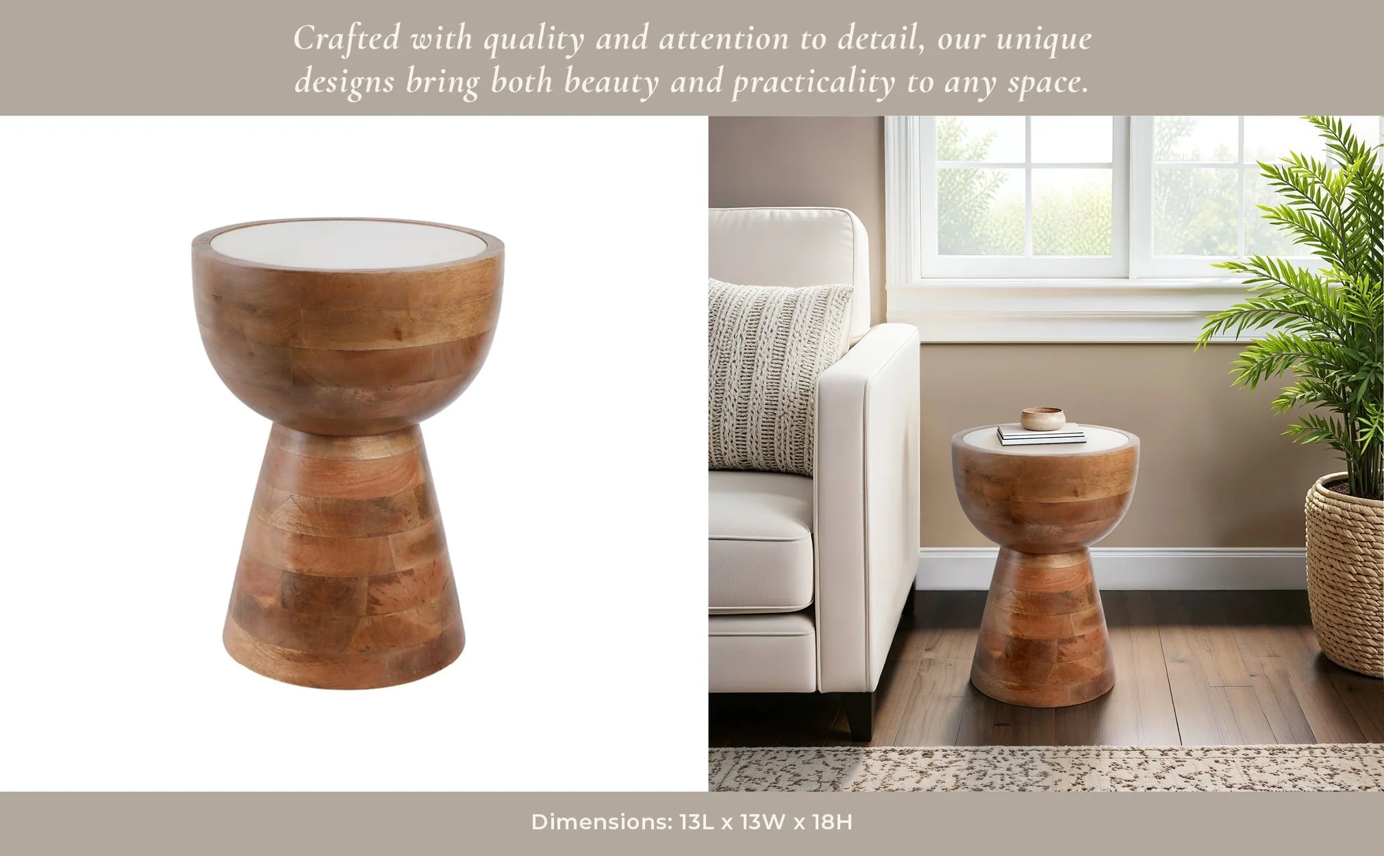 18x13" Hourglass Marble Top Accent Table,wht/natrl - Image 12