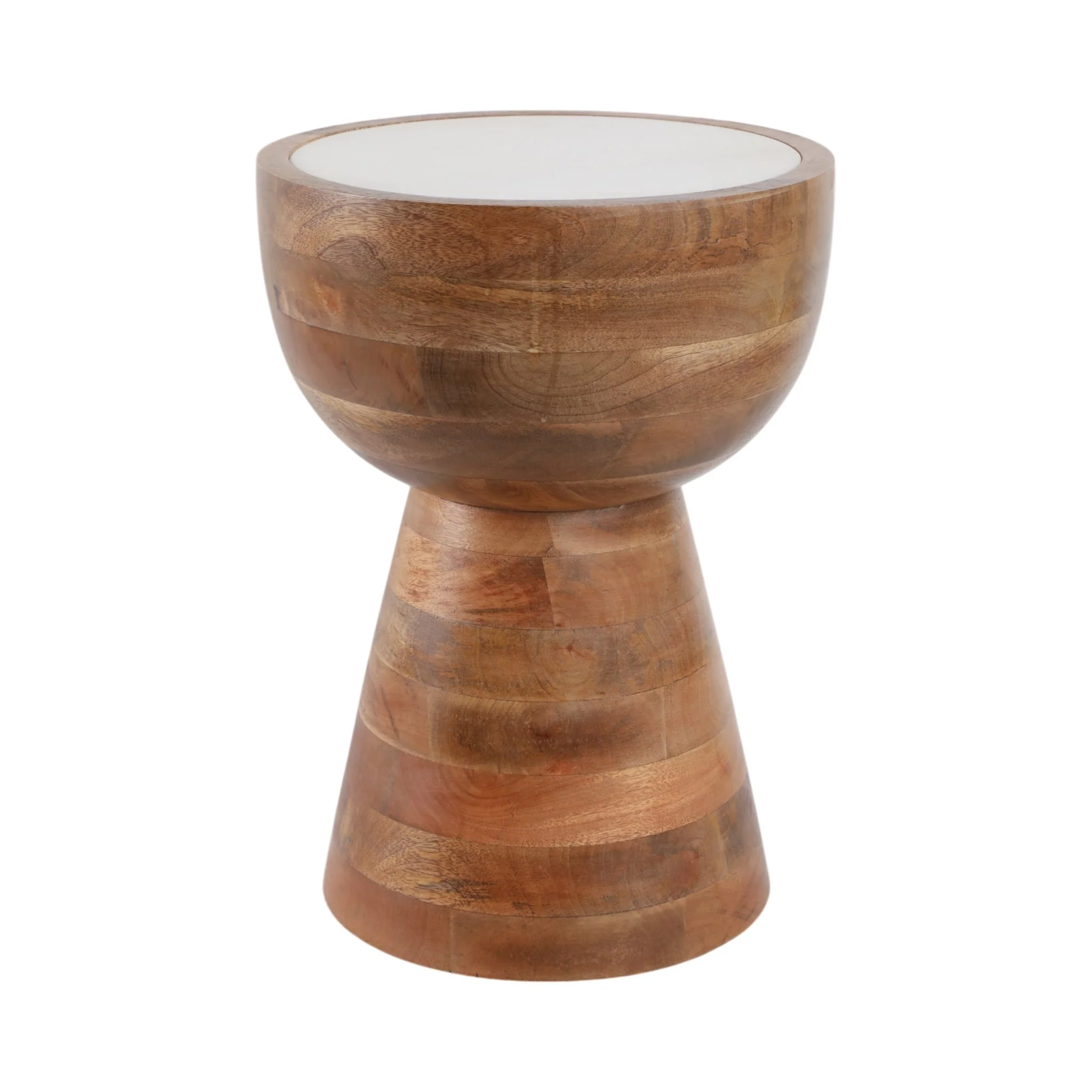 18x13" Hourglass Marble Top Accent Table,wht/natrl - Image 3