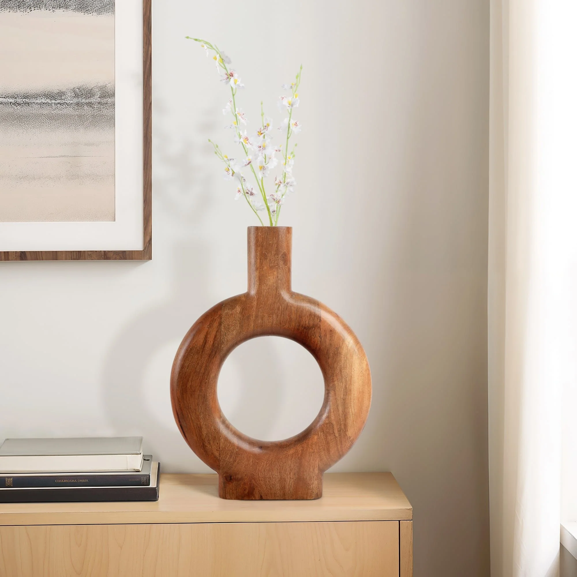 18x14" Donut Shaped Wood Vase, Natural - Image 11