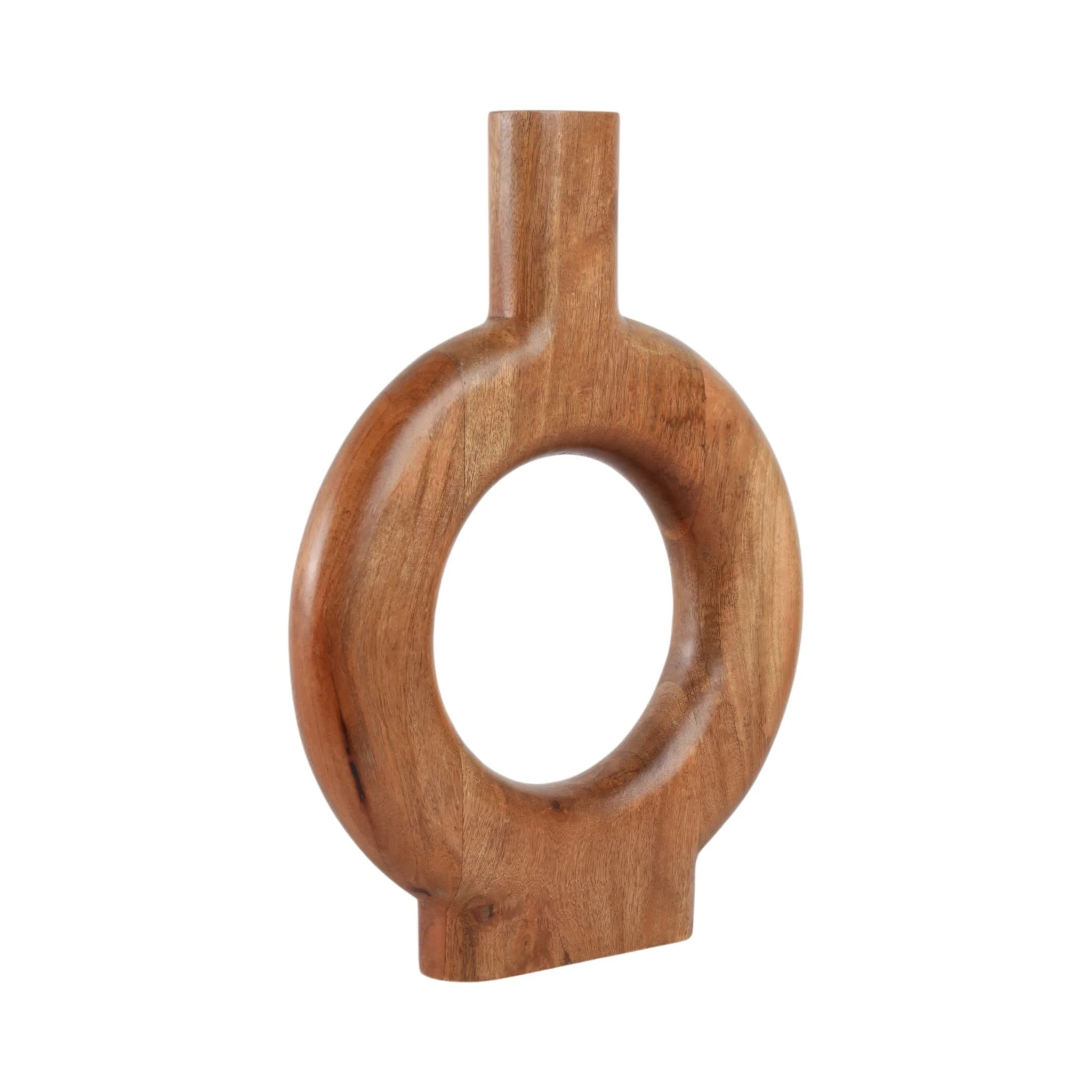18x14" Donut Shaped Wood Vase, Natural - Image 3