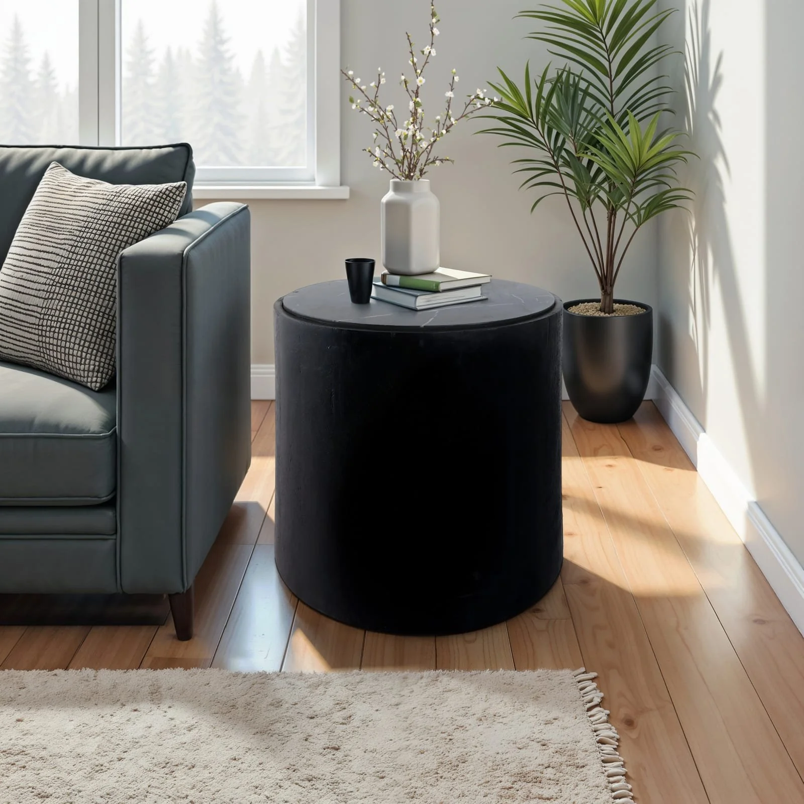 18x18 Marble Inlay Rnd Accent Table, Blk/wht - Image 11