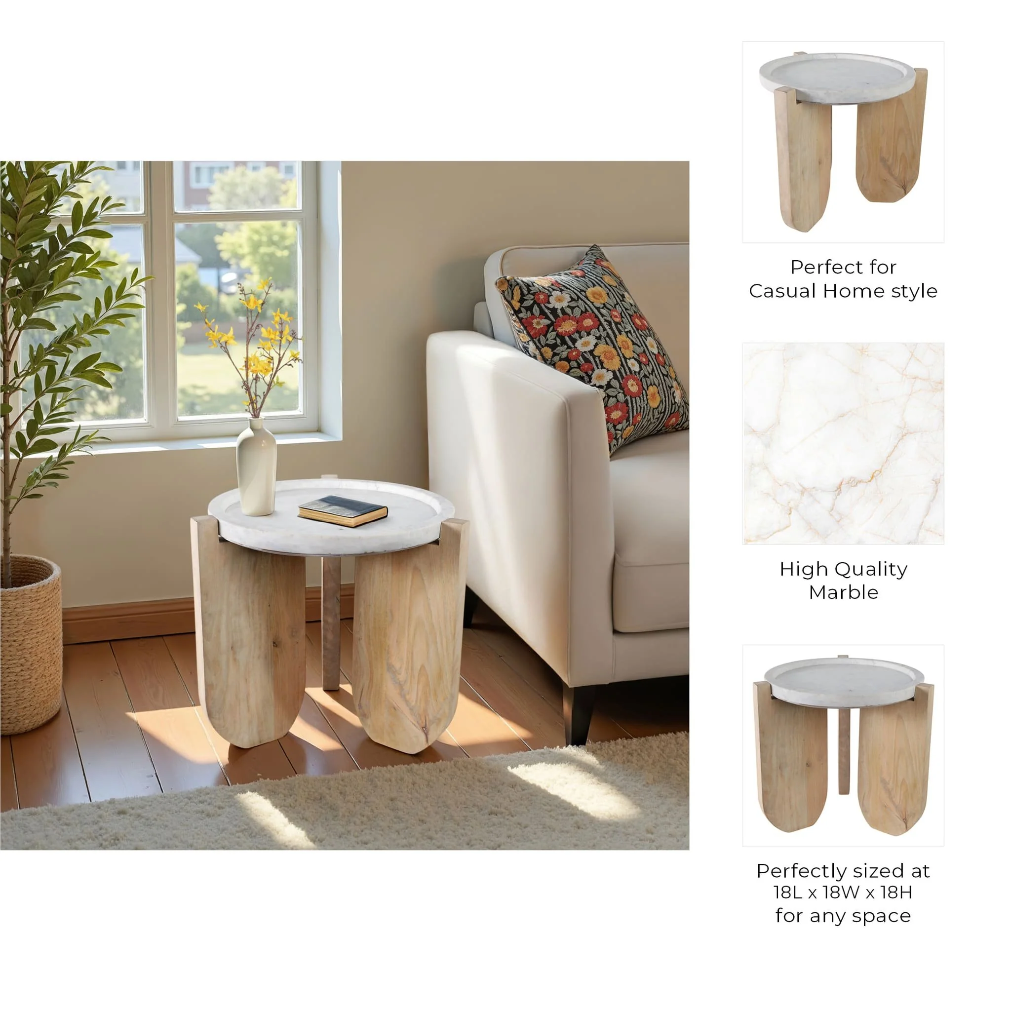 18x18" Marble Top Accent Table With Curved Legs, W - Image 2