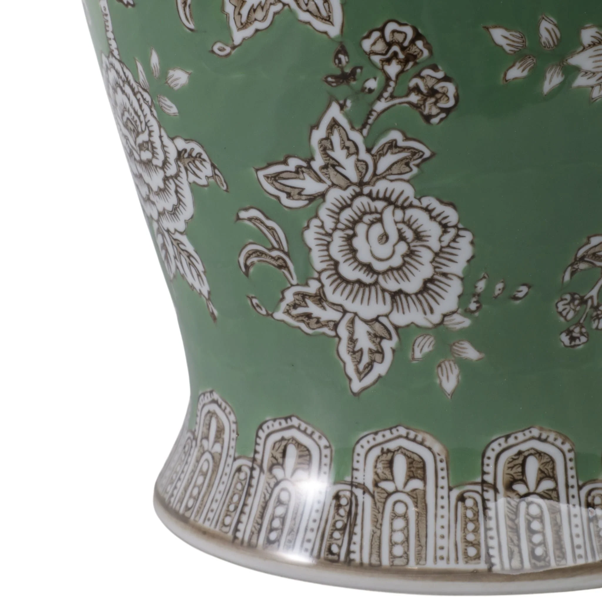 18x9" Bird & Flower Temple Jar, Green/brown - Image 5