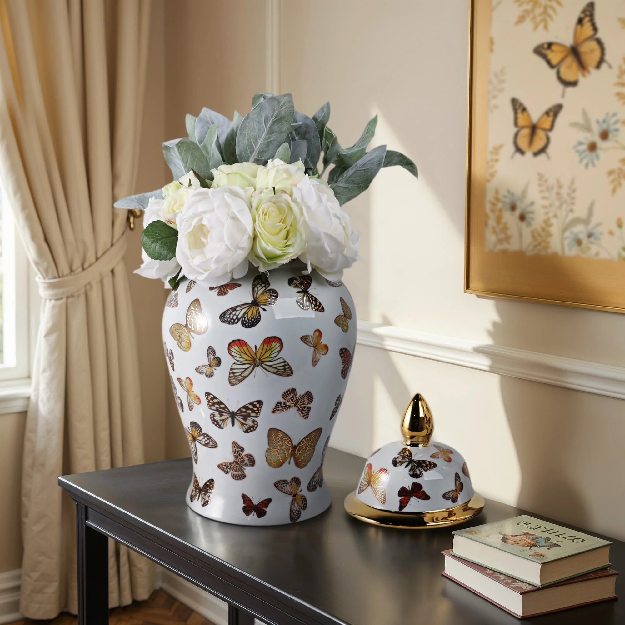 18x9" Butterflies Temple Jar, Multi - Image 10