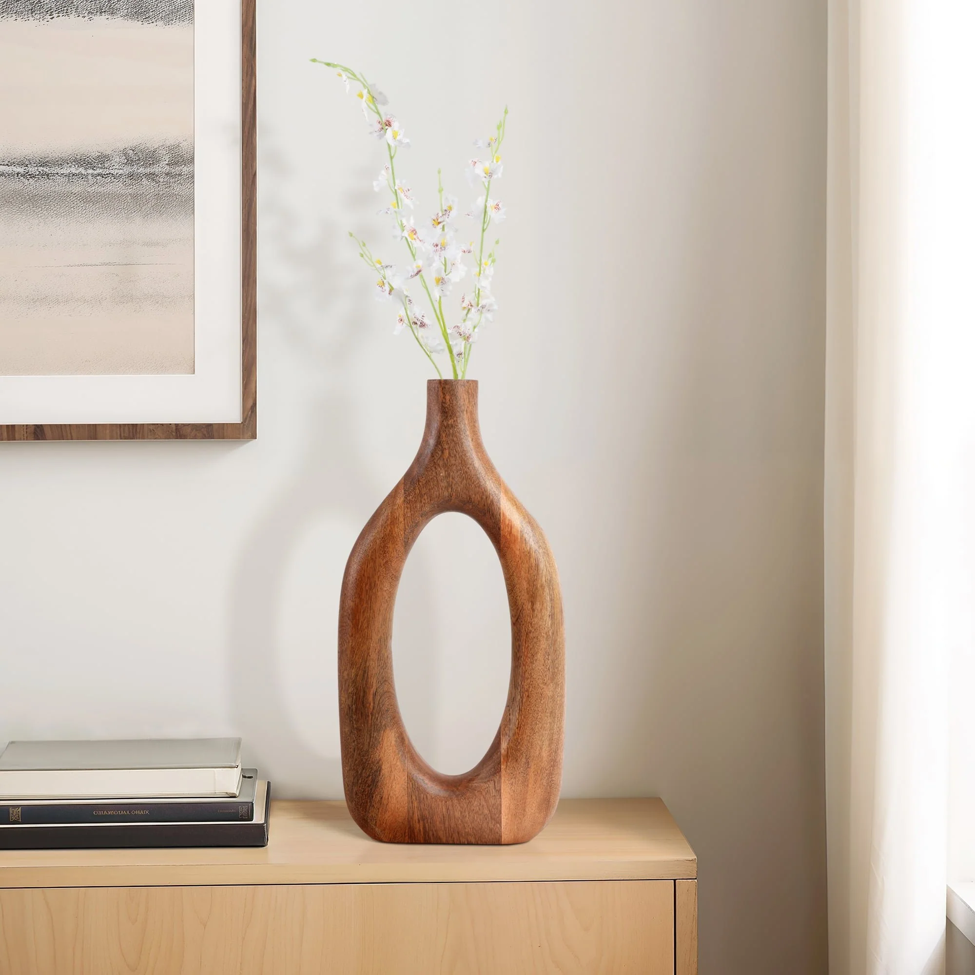 18x9" Open Cut-out Wood Vase, Natural - Image 11