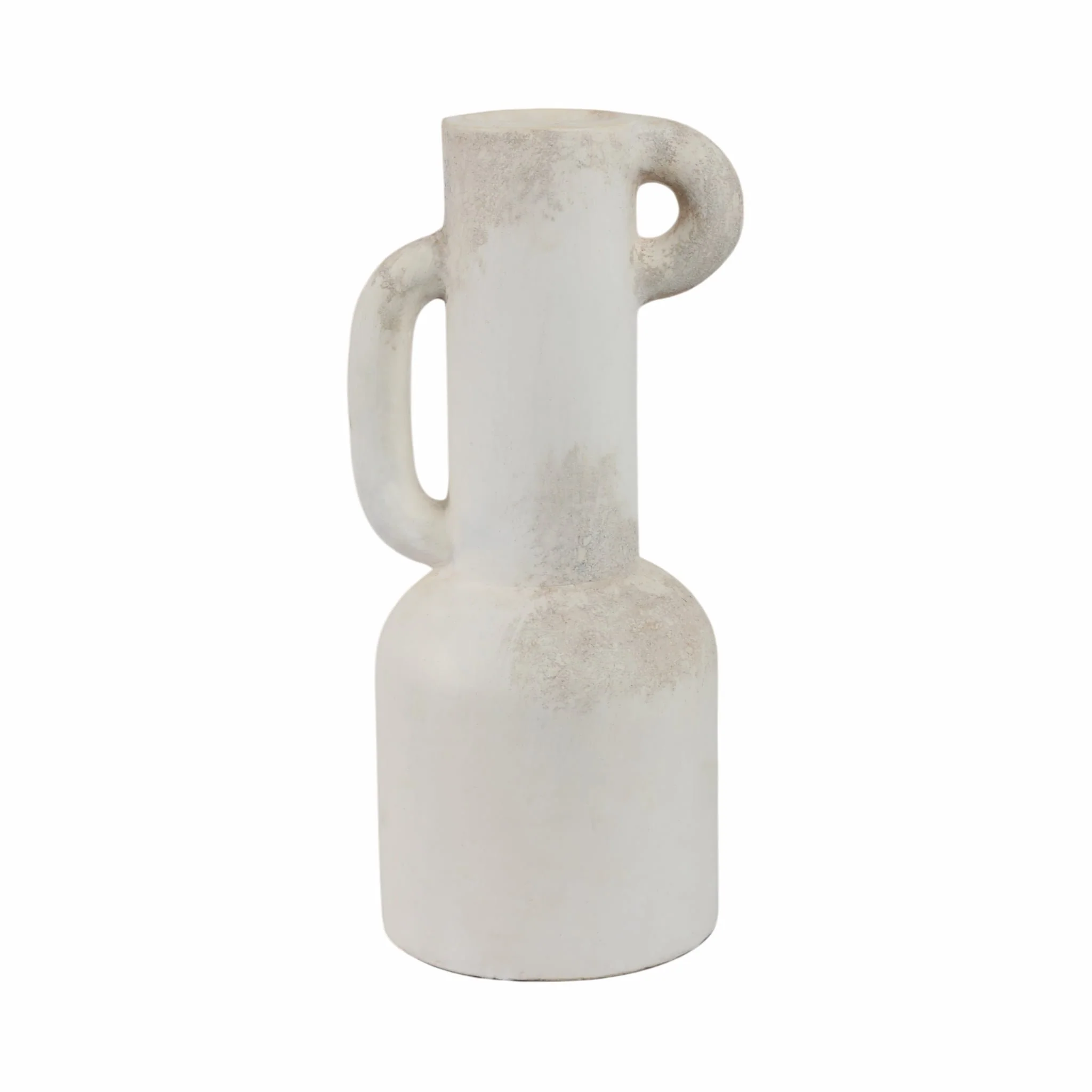 19" Asymmetrical Eared Terracotta Vase, White - Image 4