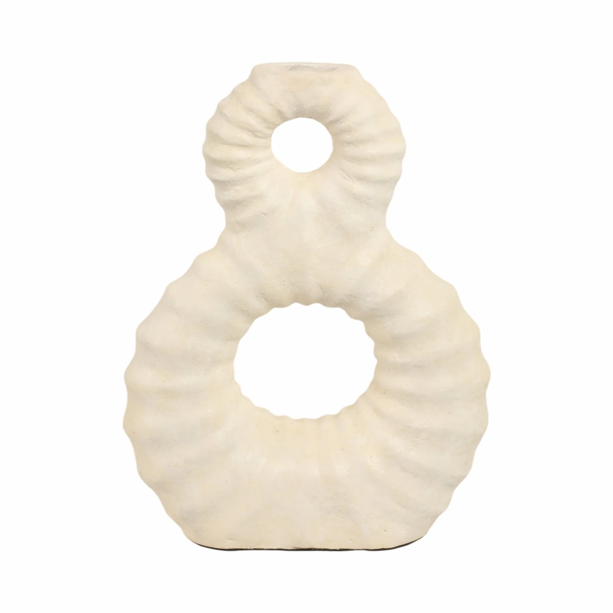 19" Ridged Eight Shape Terracotta Vase, Ivory