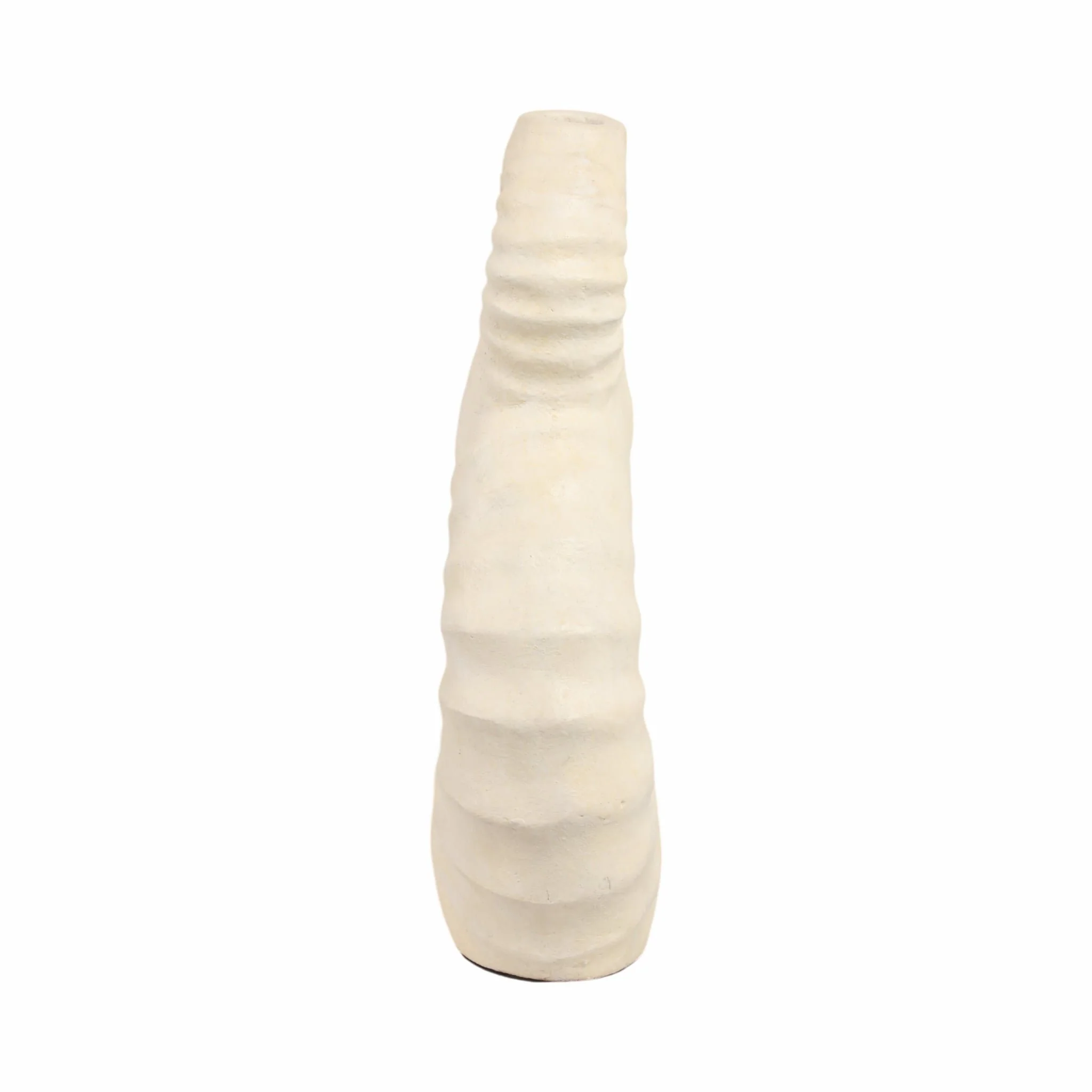 19" Ridged Eight Shape Terracotta Vase, Ivory - Image 3