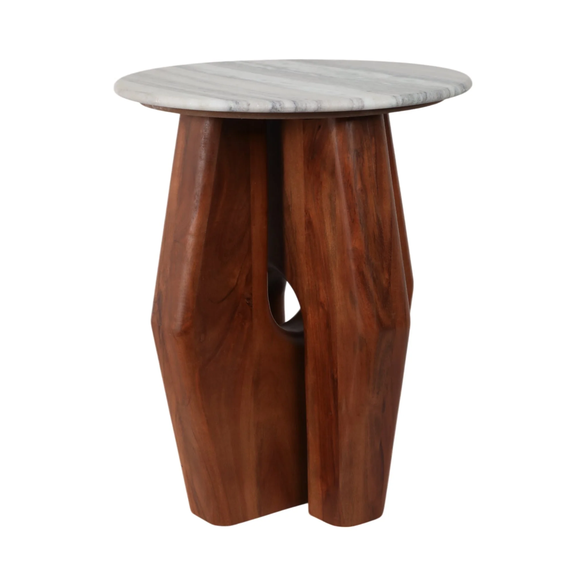 20" Curved Legs Accent Table Marble Top, Brown - Image 2