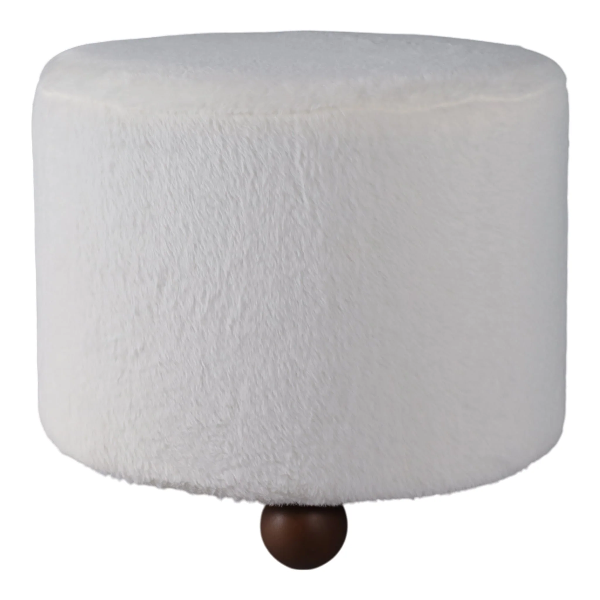 20" Faux Fur Ottoman W/ Ball Feet, Ivory