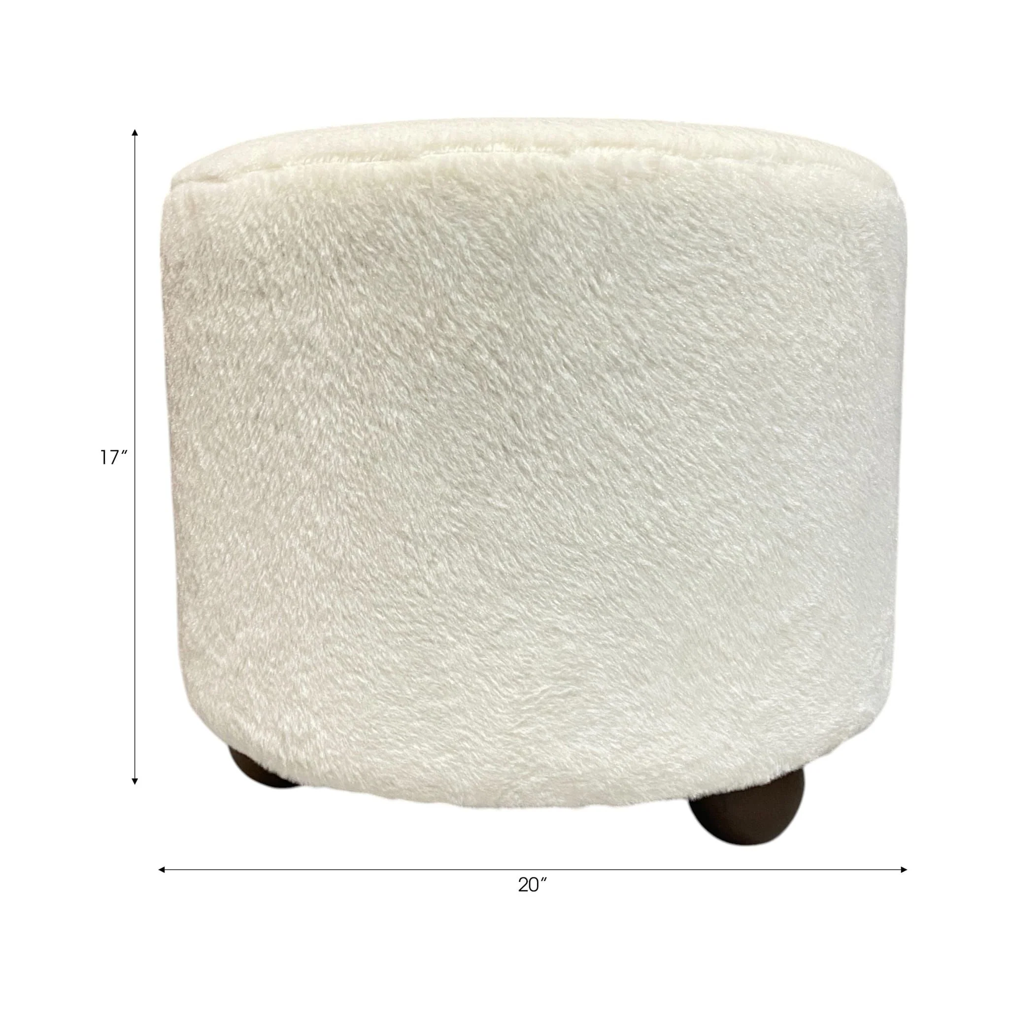 20" Faux Fur Ottoman W/ Ball Feet, Ivory - Image 8
