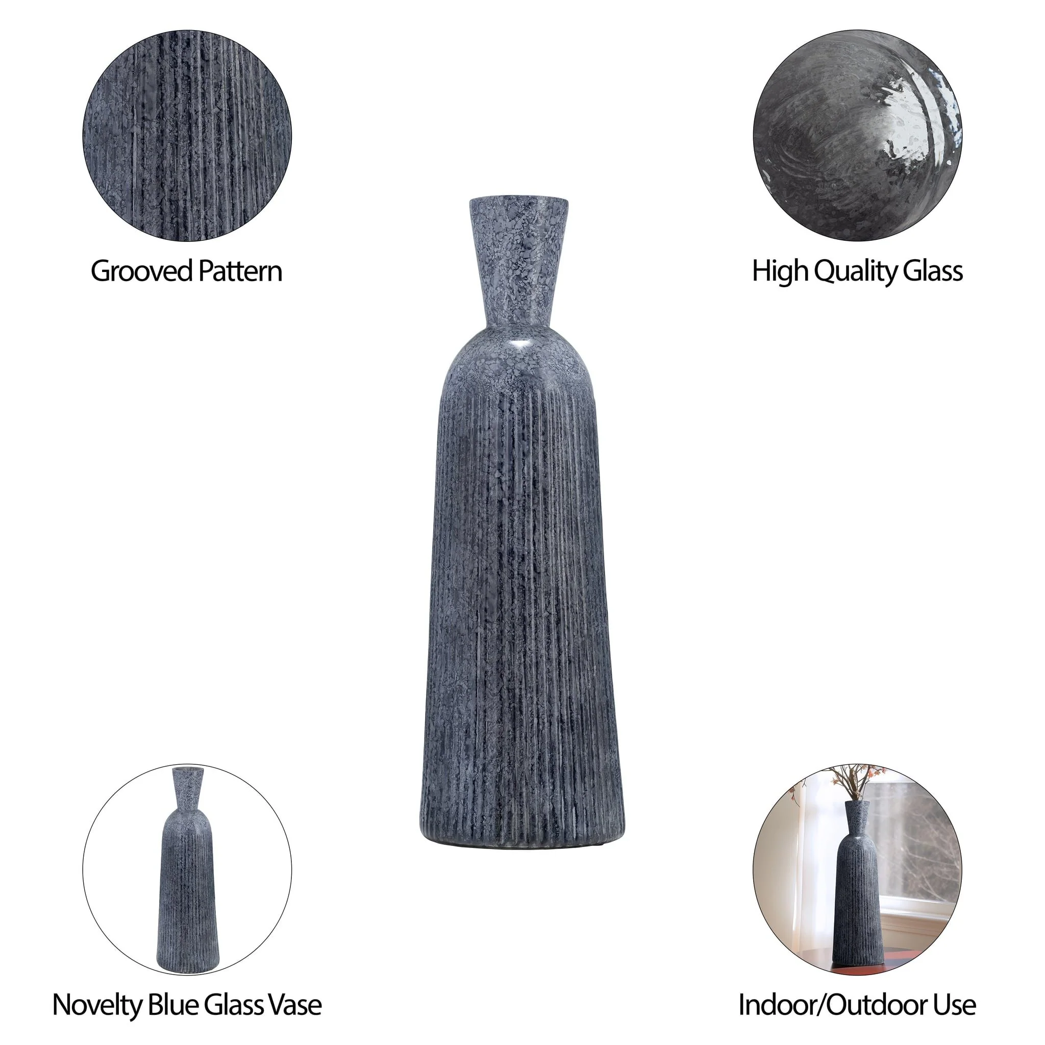 20", Grooved Glass Vase, Blue - Image 9