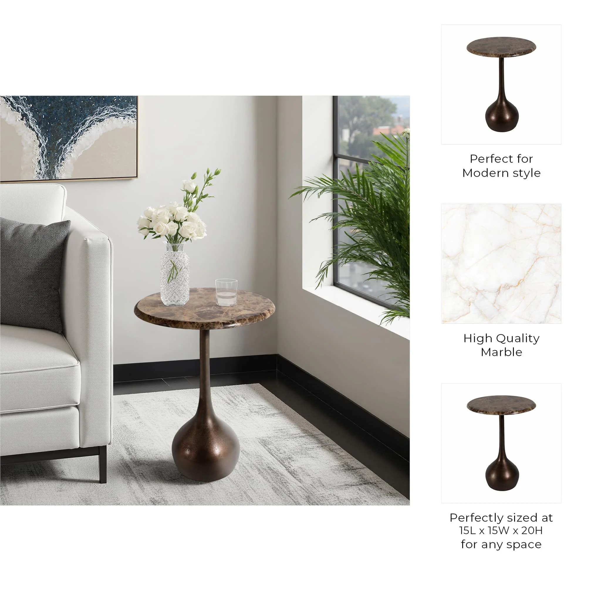 20" Marble Accent Table Ball Base, Bwn - Image 7