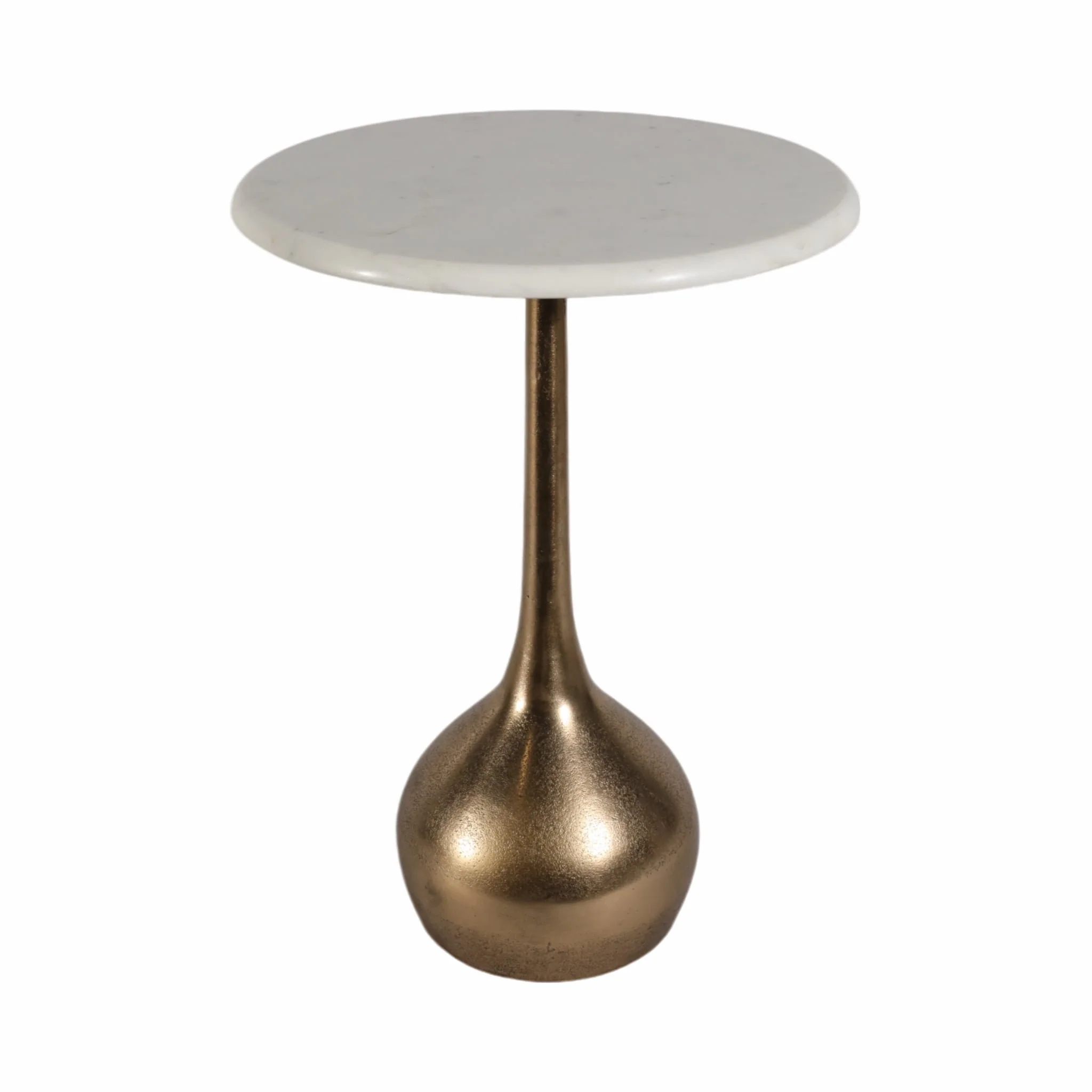20" Marble Accent Table Ball Base, Wht/atq Brass