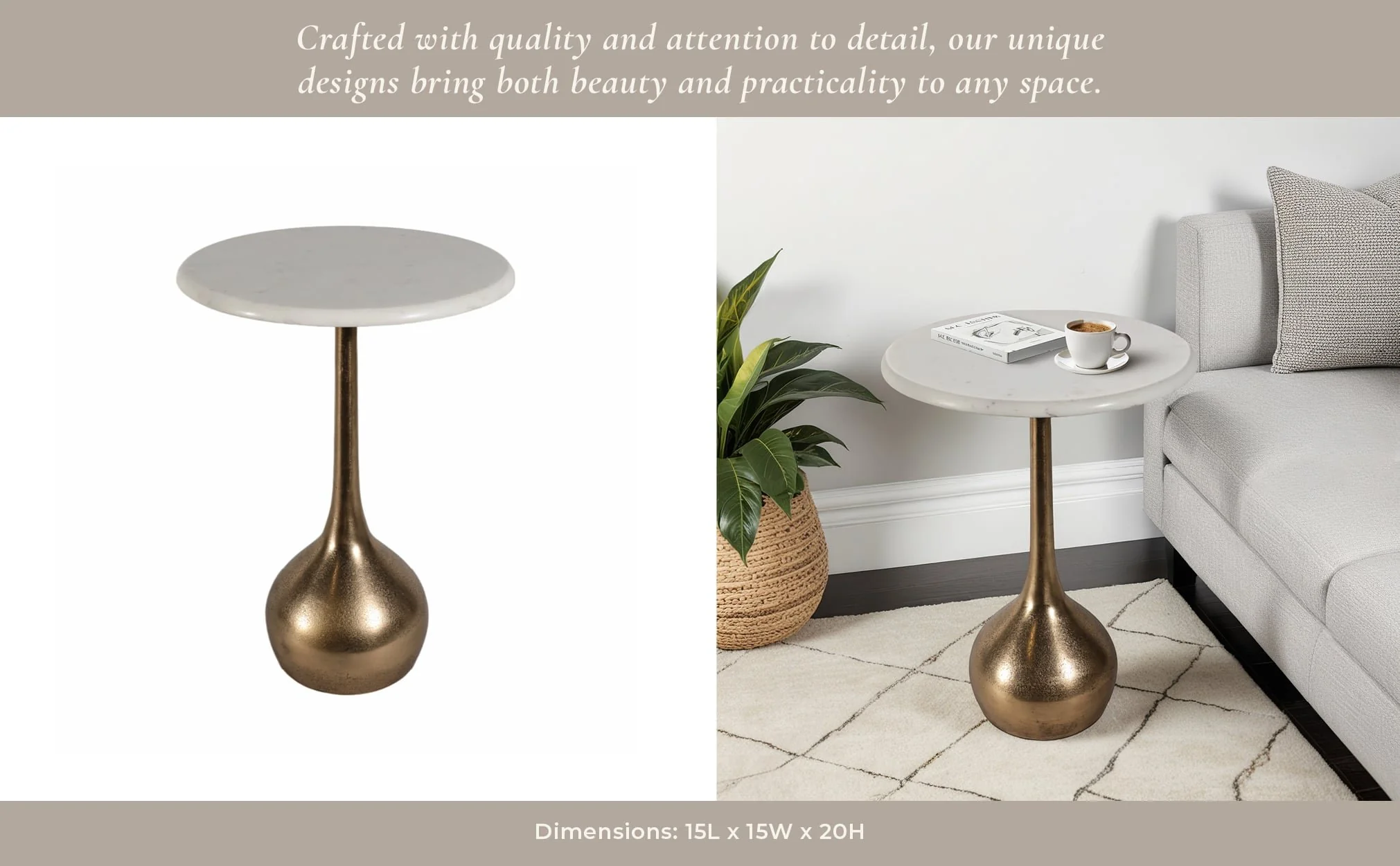 20" Marble Accent Table Ball Base, Wht/atq Brass - Image 9