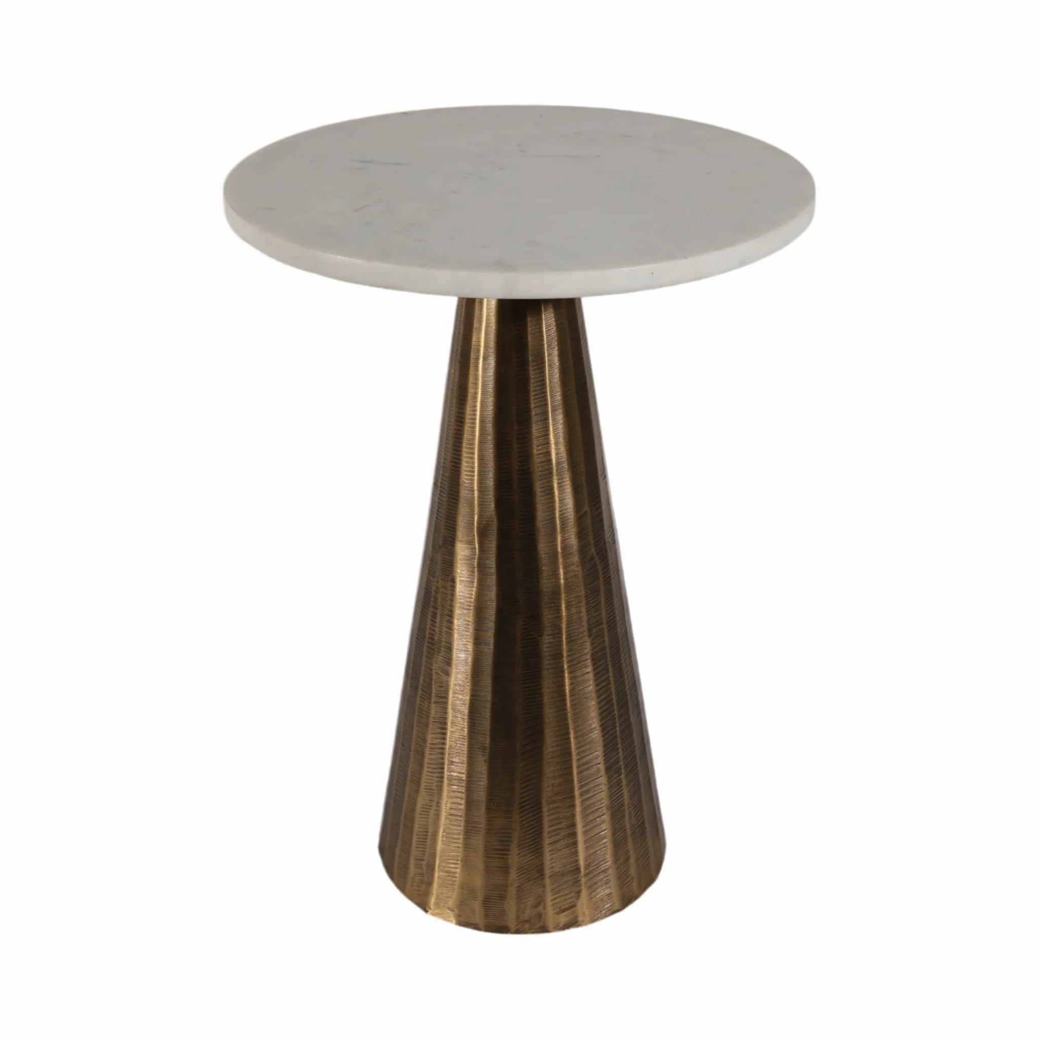 20" Marble Accent Table Chiseled Base, Wht/atq Bra - Image 2