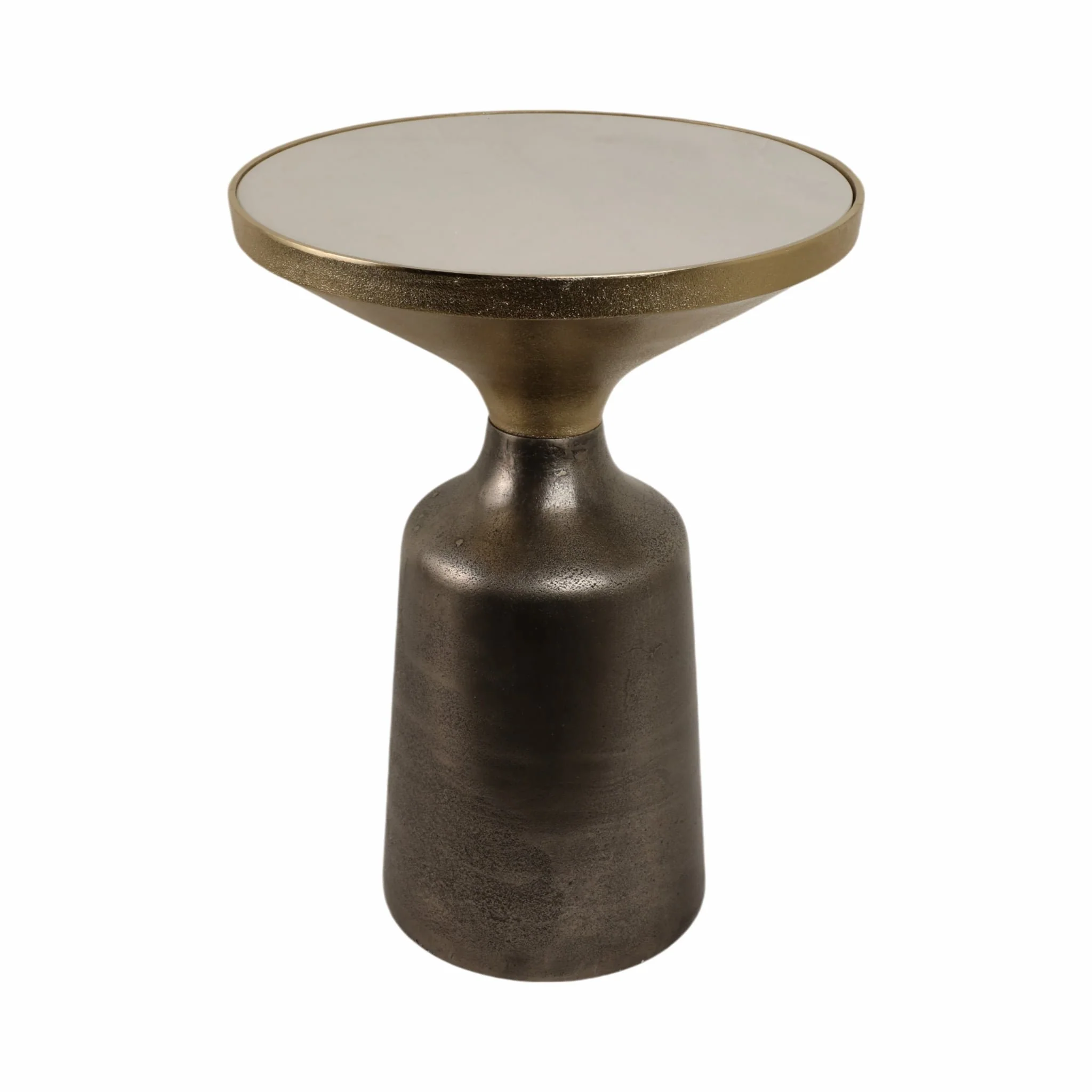 20" Metal Accent Table White Marble Top, Multi