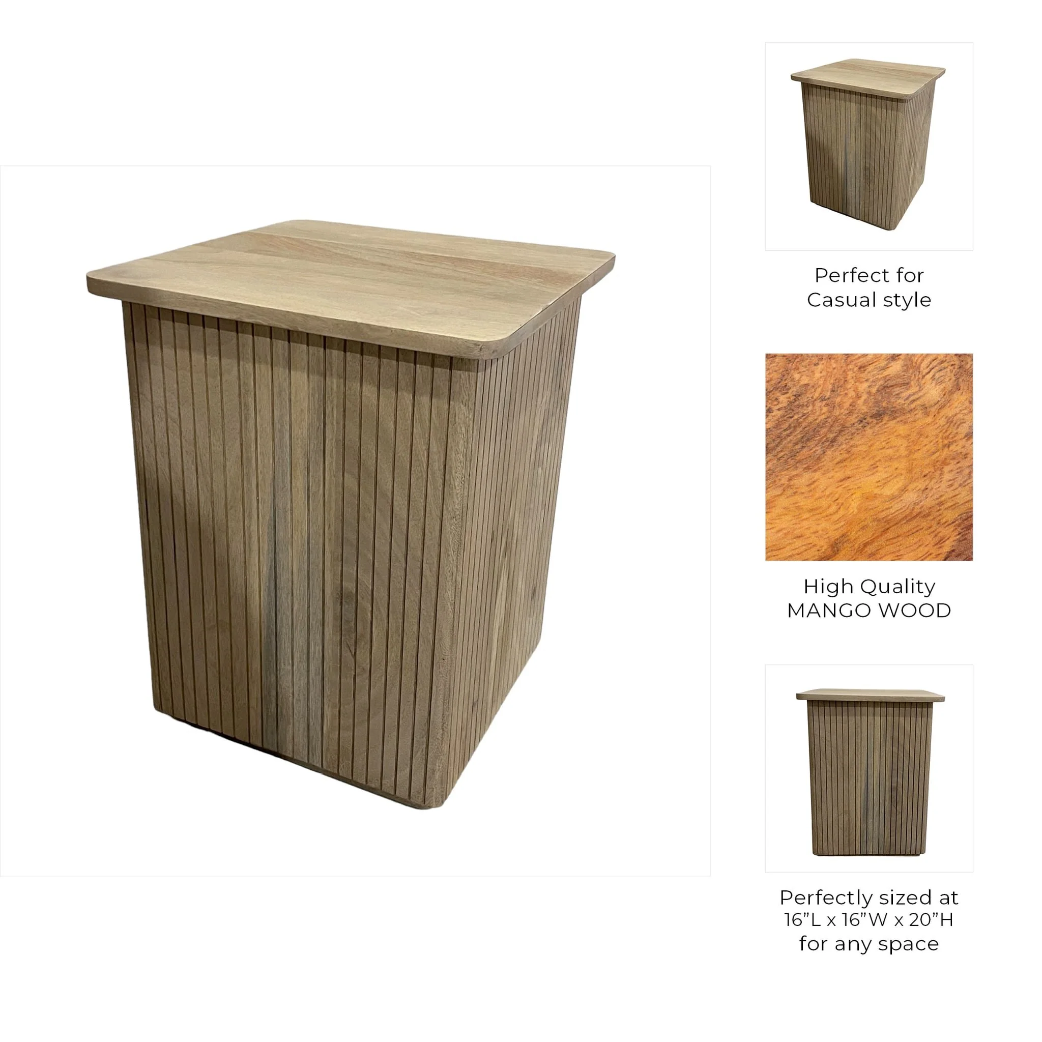 20" Square Ribbed Accent Table, Natural - Image 6
